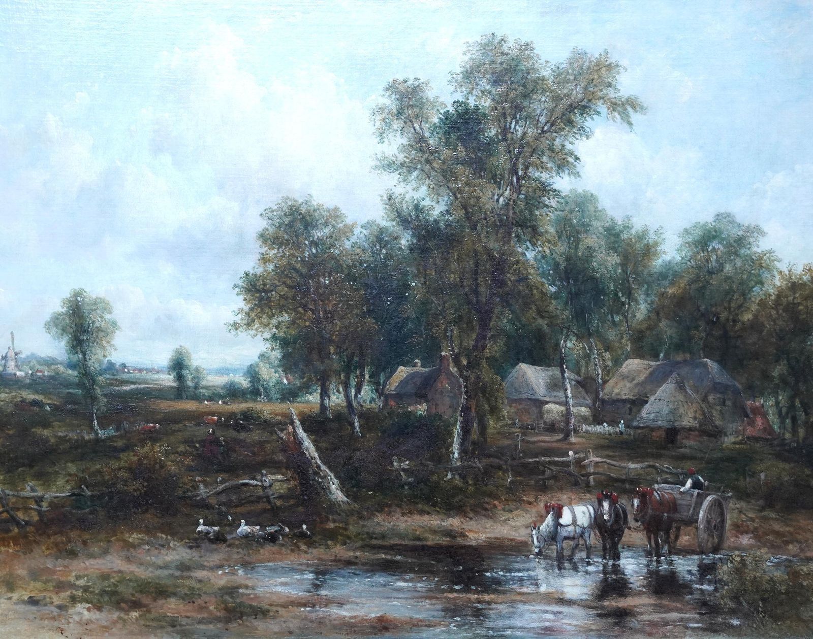 Frederick Waters Wattslandscape With Carthorses Watering   British Victorian Art Oil Paintingcirca 1850 photo for sale
