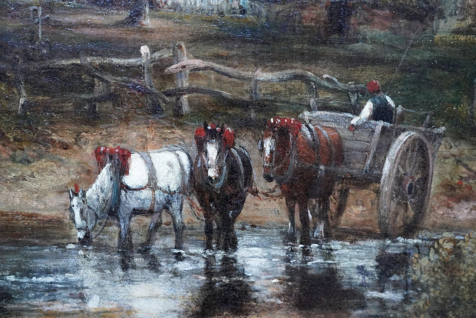 photo for sale Frederick Waters Wattslandscape With Carthorses Watering   British Victorian Art Oil Paintingcirca 1850