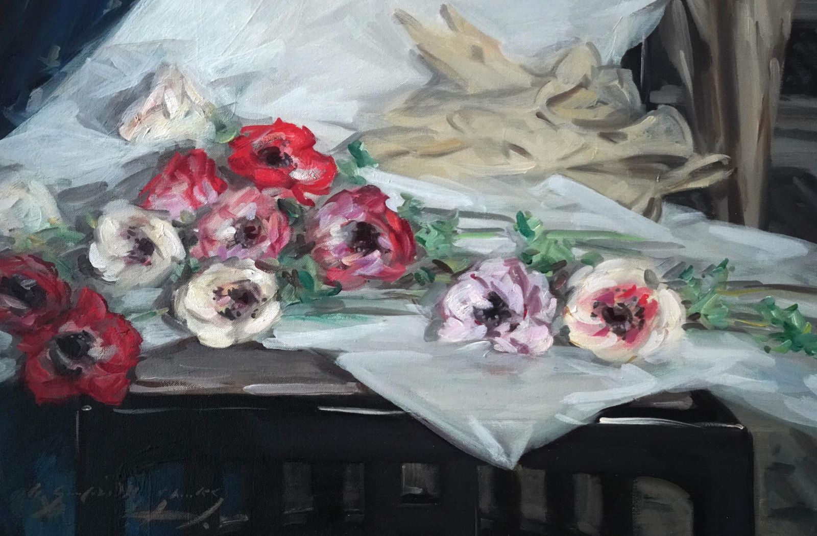 photo buy William Somerville Shanksanemones   Scottish Thirties Impressionist Art Floral Oil Painting1937