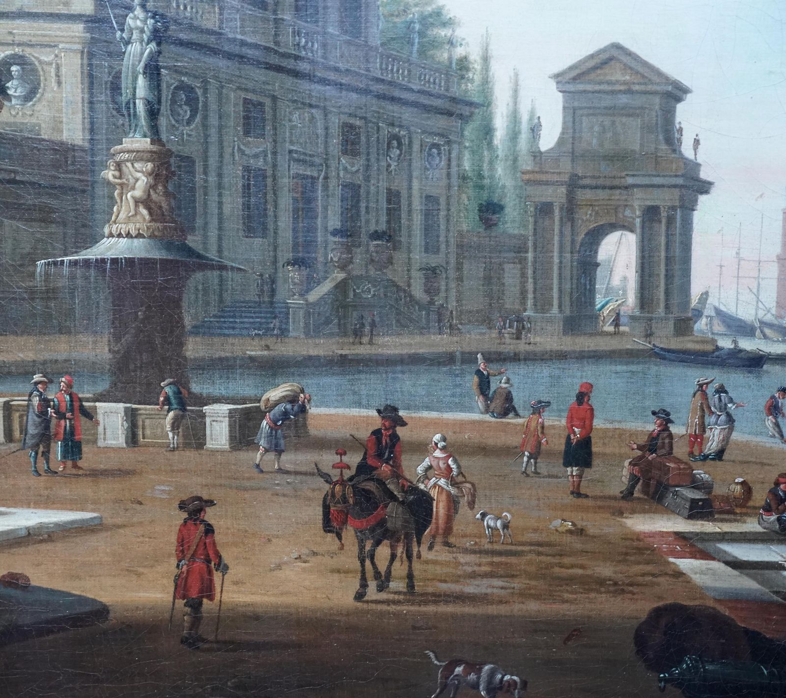 Italian Harbour With Figures On Quay   Italian 18thc Art Marine Oil Paintingcirca 1700 photo Art