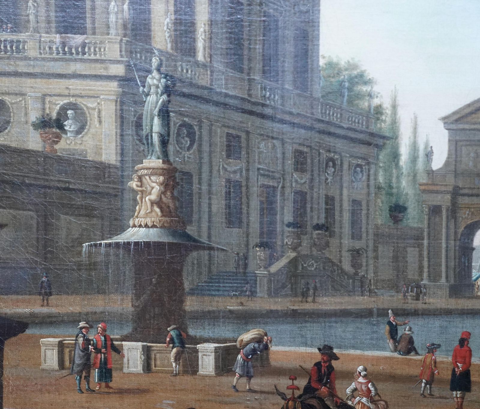 Italian Harbour With Figures On Quay   Italian 18thc Art Marine Oil Paintingcirca 1700 photo 12237.0