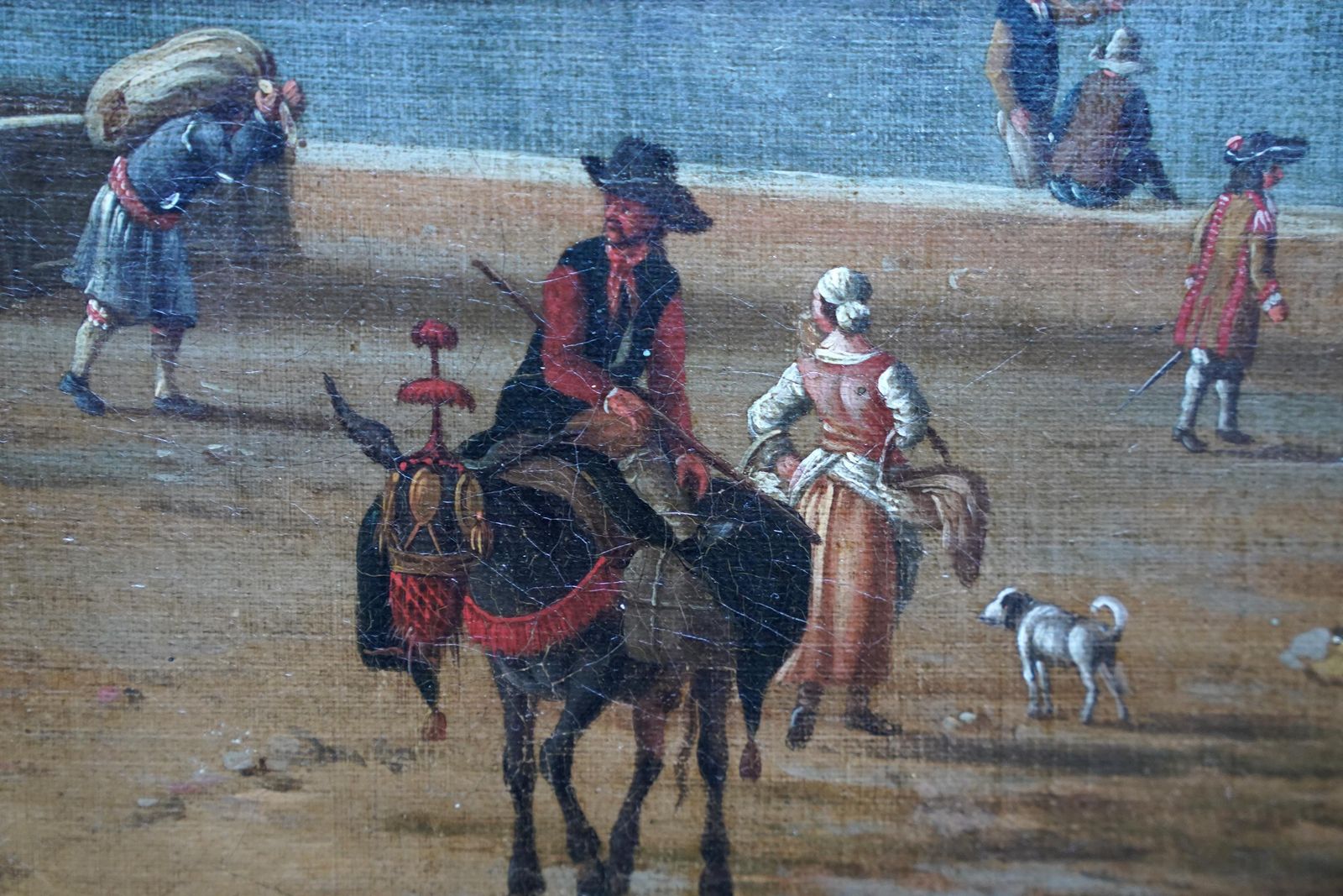 photo for sale Italian Harbour With Figures On Quay   Italian 18thc Art Marine Oil Paintingcirca 1700