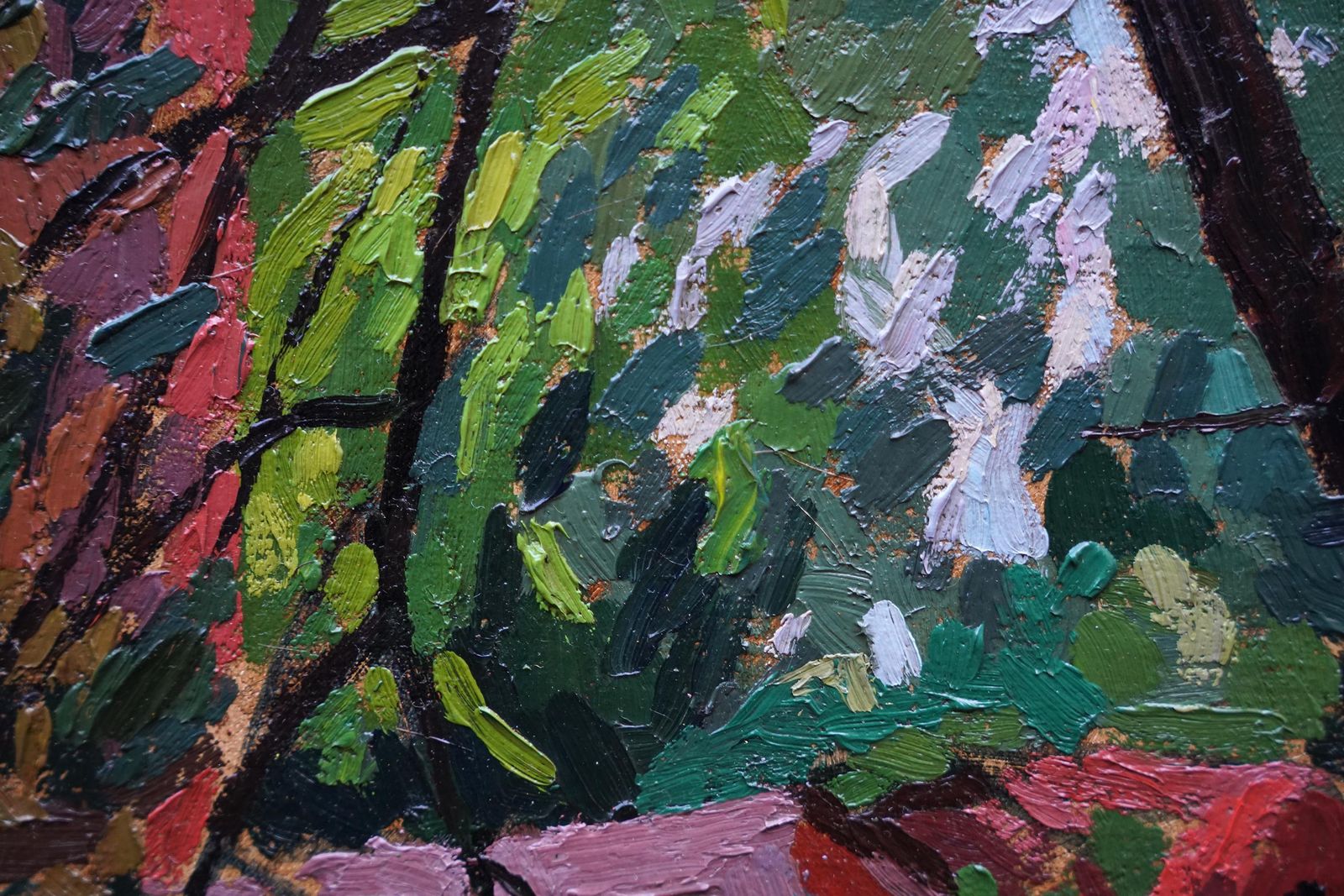 Peter Fieldwooded Landscape   British Post Impressionist 50's Art Oil Paintingcirca 1950 photo vinterior