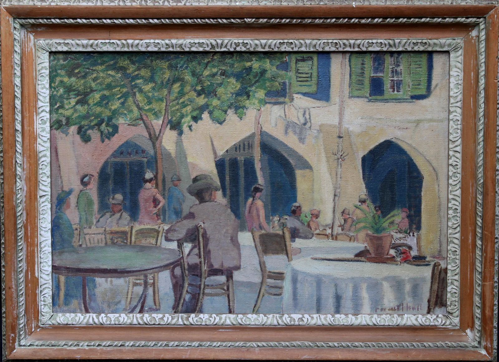 Forest Hewitcafe Porto Fino   British Thirties Post Impressionist Art Oil Paintingcirca 1930 photo for sale