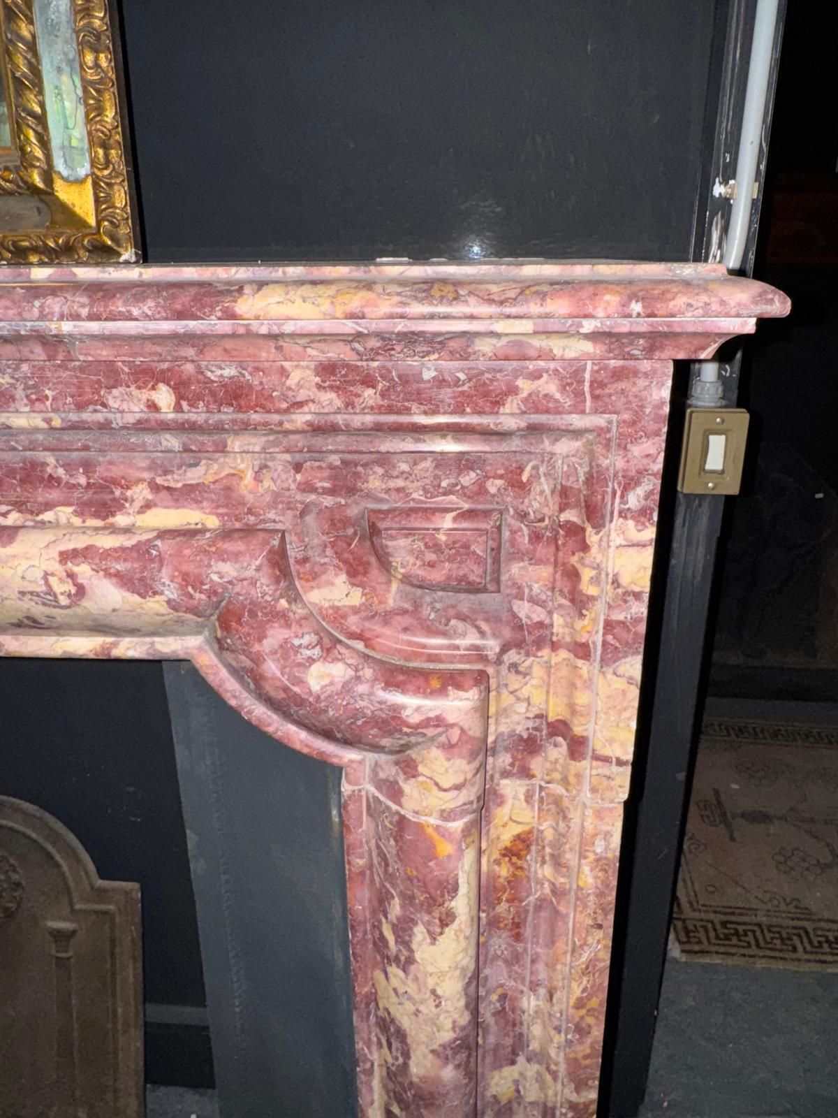 Elegant Antique Mantle Fireplace In Polychrome Marble Peach Blossom, Italy photo 4600.0