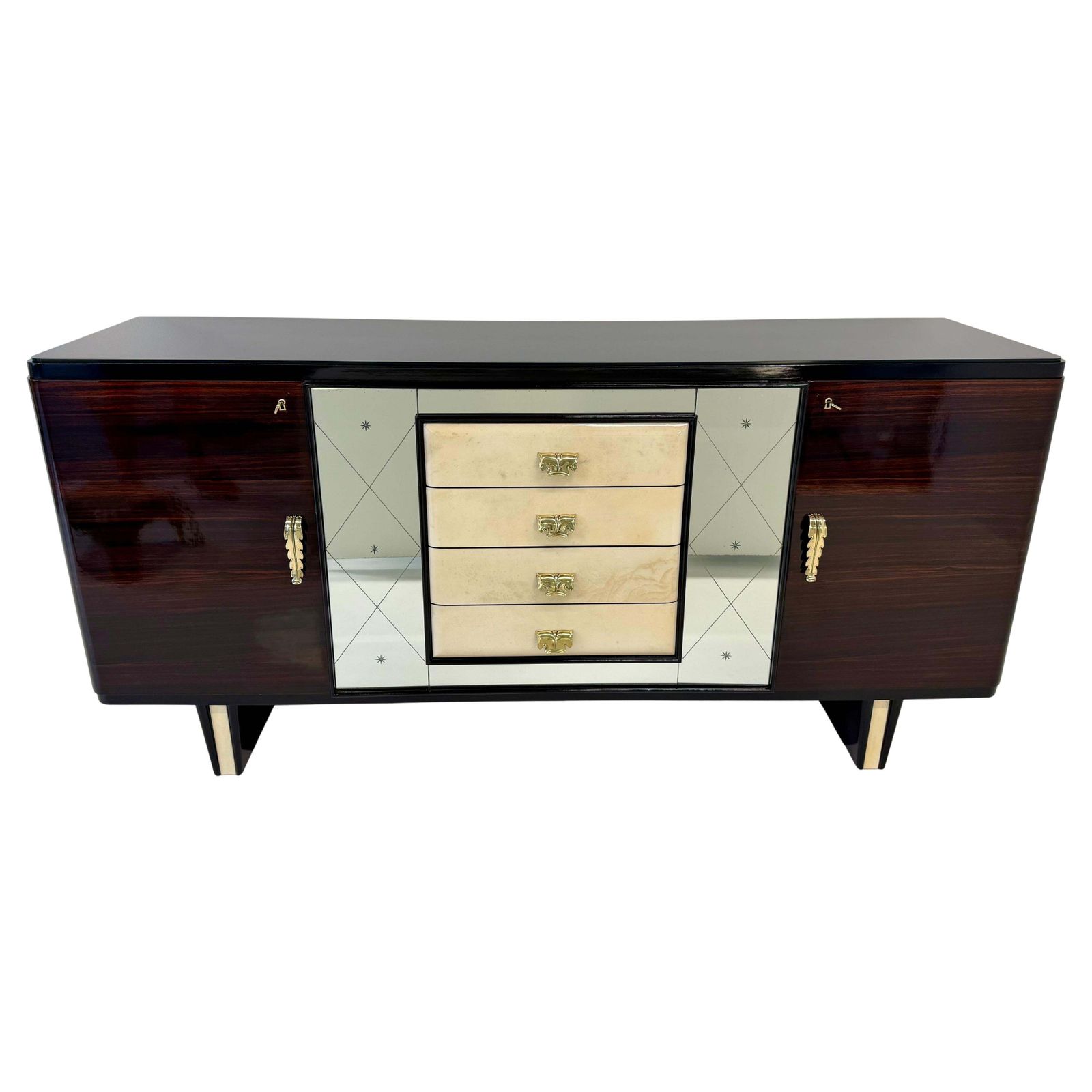 Italian 1940s Art Deco Sideboard In Macassar, Parchment, Attr. Osvaldo Borsani