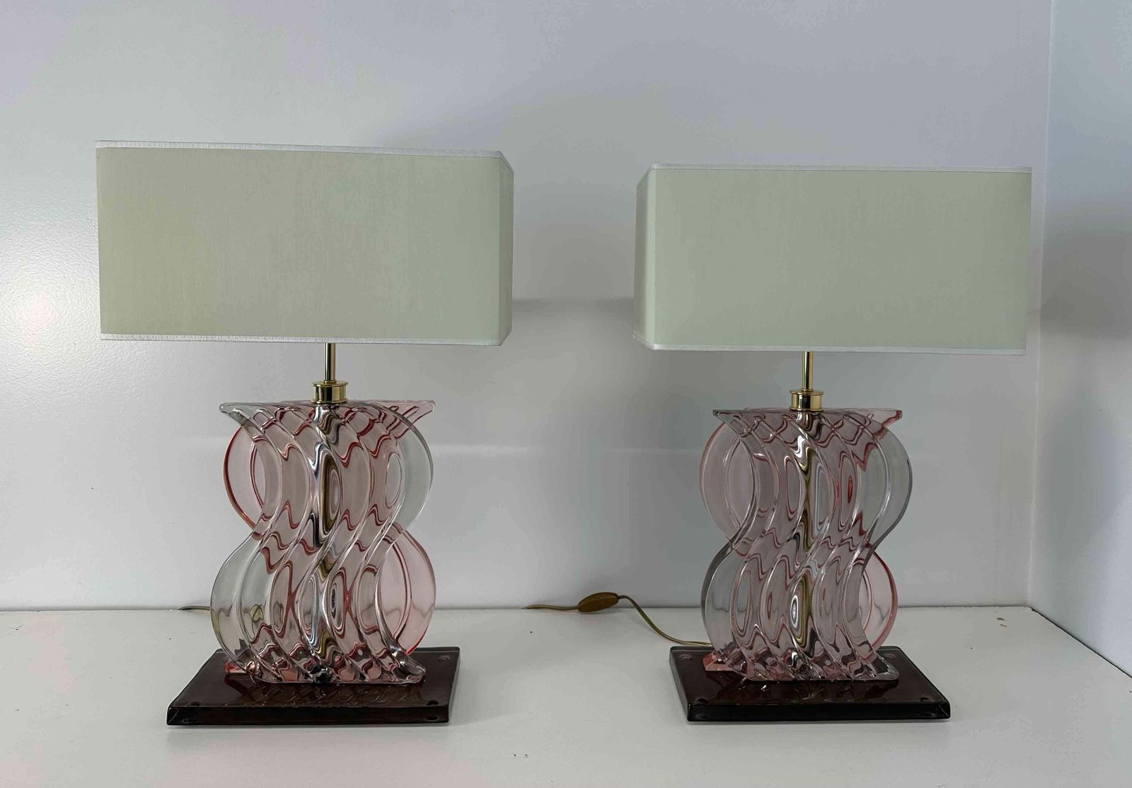 Pair Of Art Deco Style Pink Murano Glass Table Lamps photo furniture