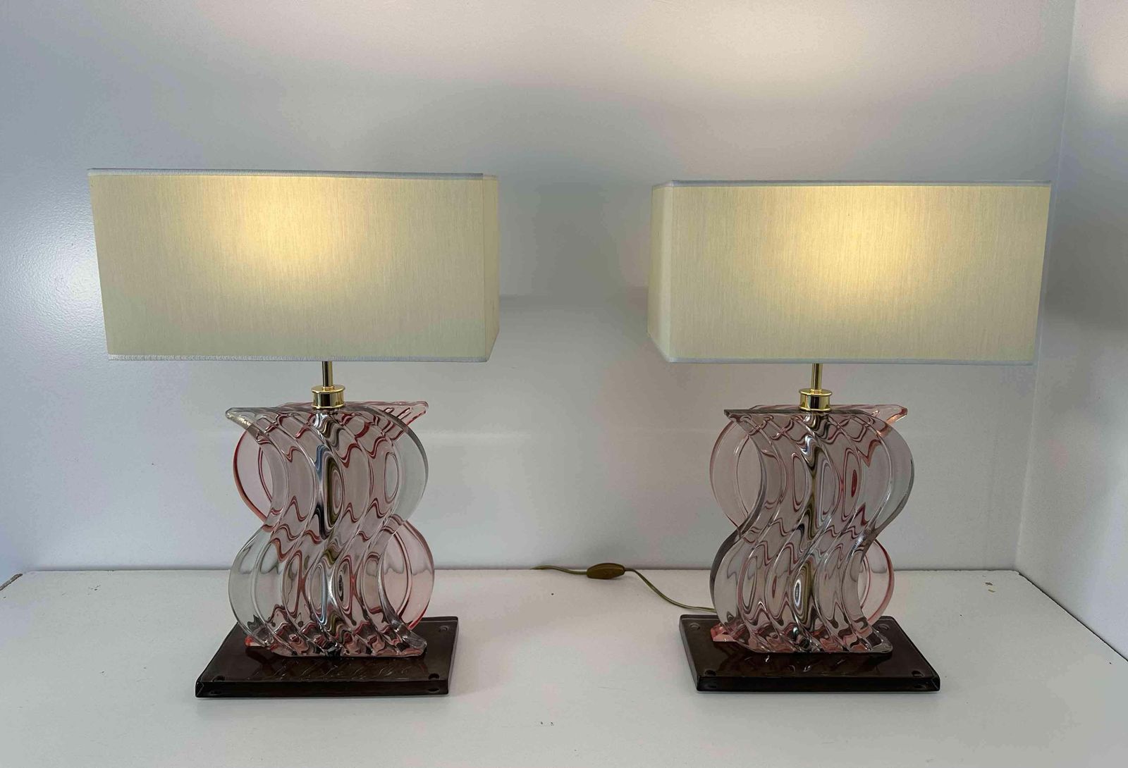 Pair Of Art Deco Style Pink Murano Glass Table Lamps photo vintage