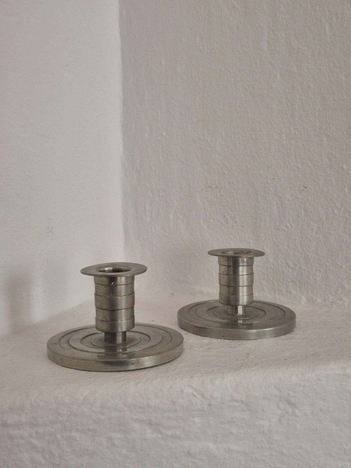 Swedish Grace / Art Deco Candle Holders In Pewter By Sylvia Stave, 1933. photo furniture