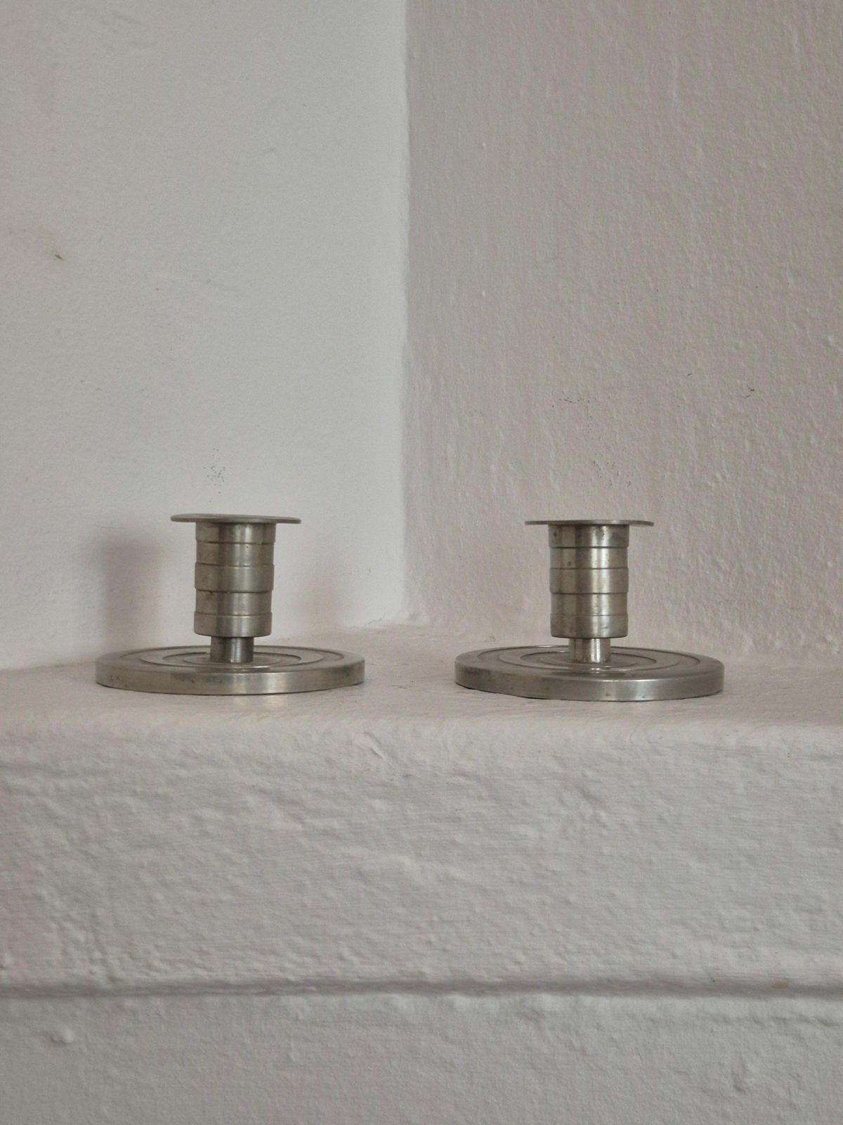 Swedish Grace / Art Deco Candle Holders In Pewter By Sylvia Stave, 1933. photo for sale