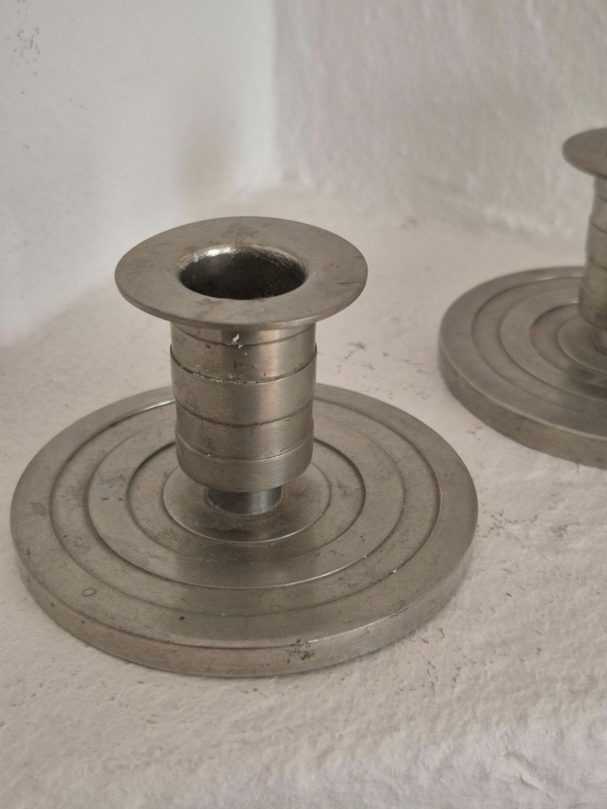 Swedish Grace / Art Deco Candle Holders In Pewter By Sylvia Stave, 1933. photo vintage