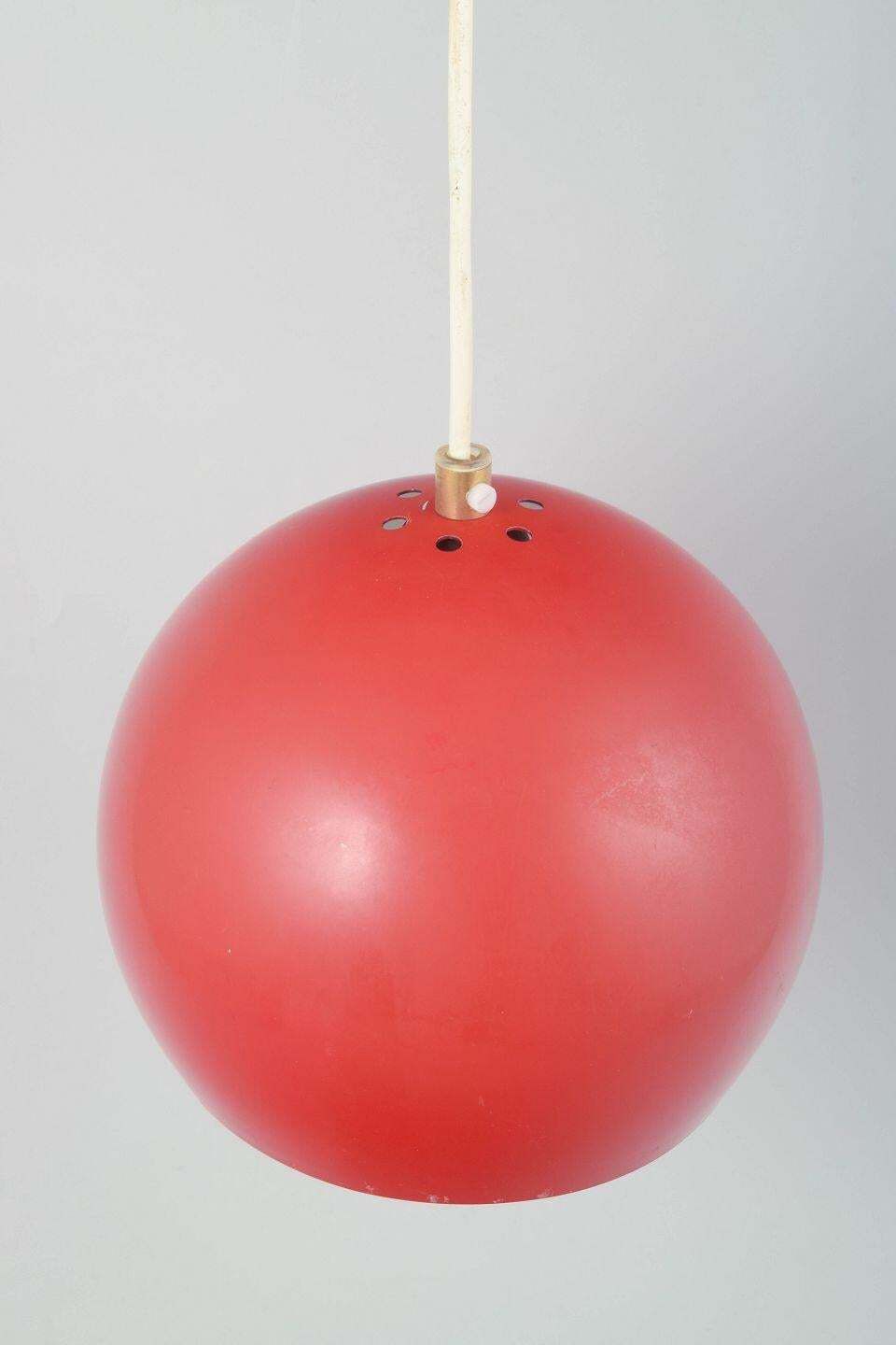 Verner Panton For Louis Poulsen. Topan Pendant Lamp, Red Lacquered Metal. photo furniture