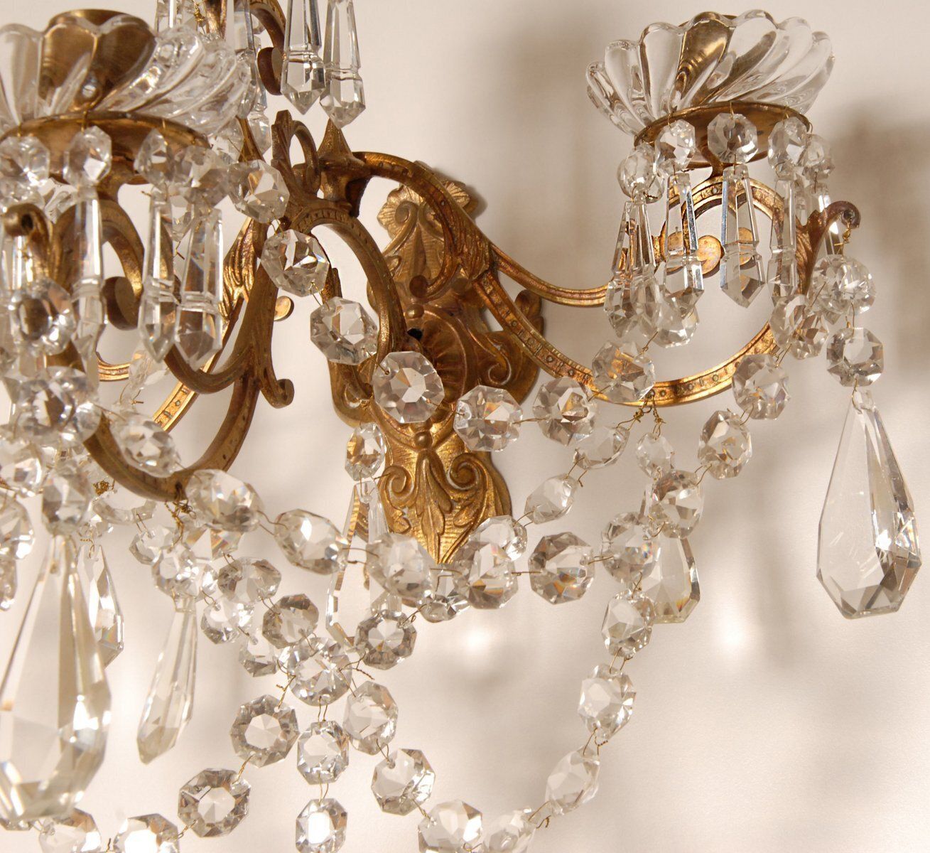 Antique French Crystal 4 Light Wall Sconces In The Style Of Baccarat, Set Of 2 photo vinterior