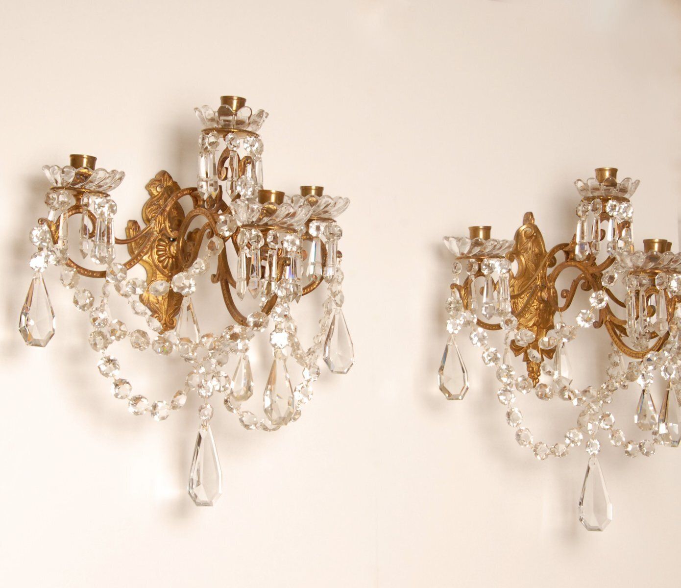 3946.0 Antique French Crystal 4 Light Wall Sconces In The Style Of Baccarat, Set Of 2 photo