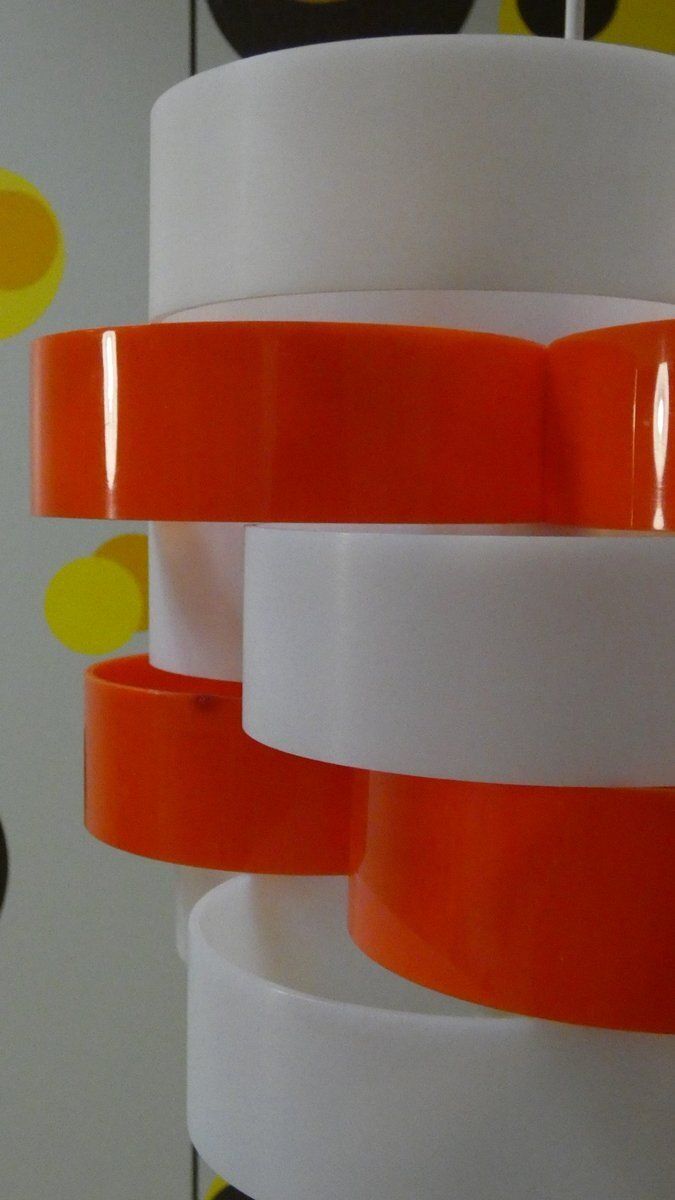 Orange And White Acrylic Glass Pendant Lamp From Stilux Milano, 1960s photo for sale
