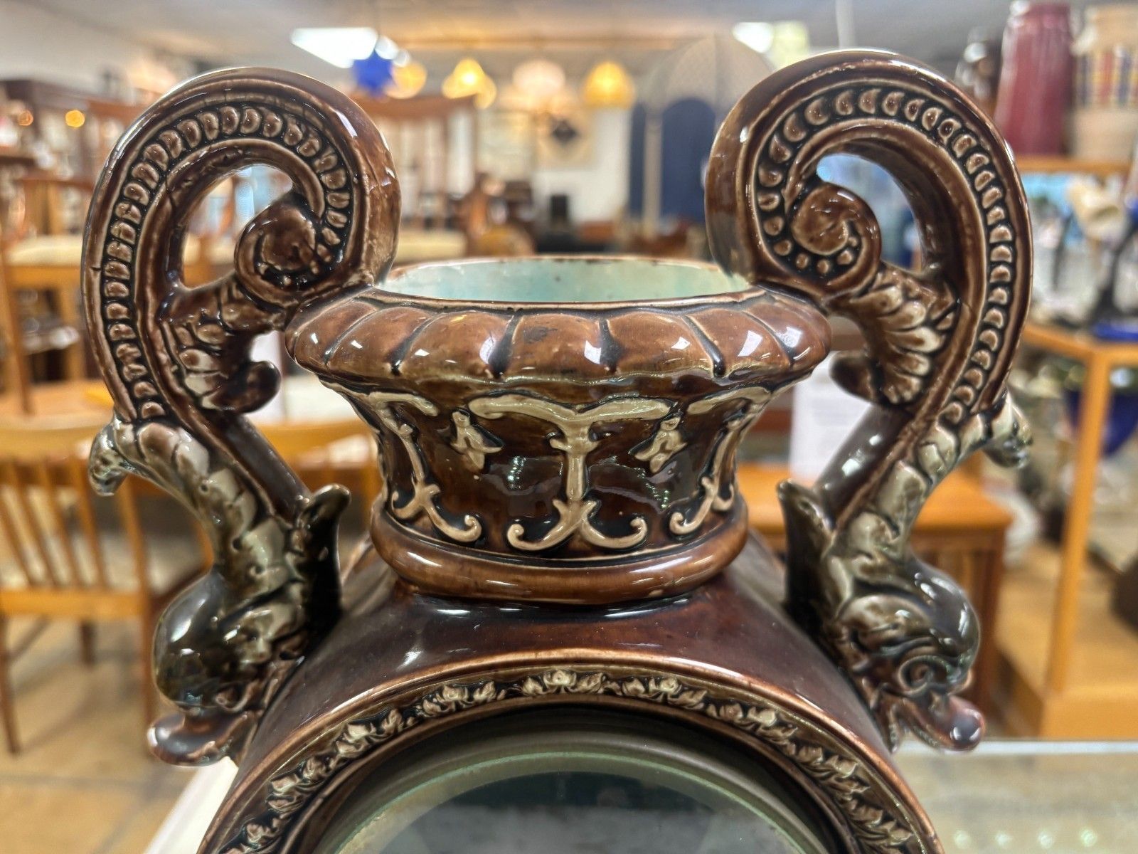 Rare Antique Majolica Case Clock With Japy Freres Movement By W.E.Shaw A.Paris photo vintage