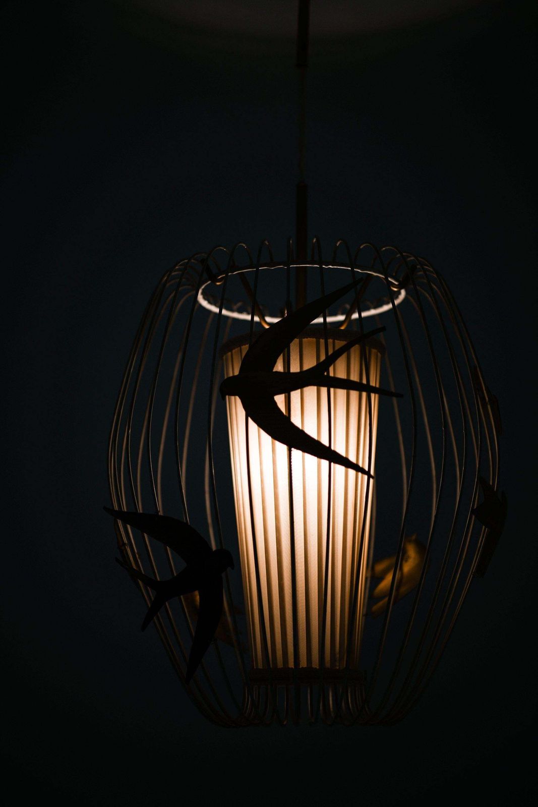 Ceiling Lamp In Cage Shaped Frame In Lacquered Metal By Hans Bergström, 1940's photo for sale
