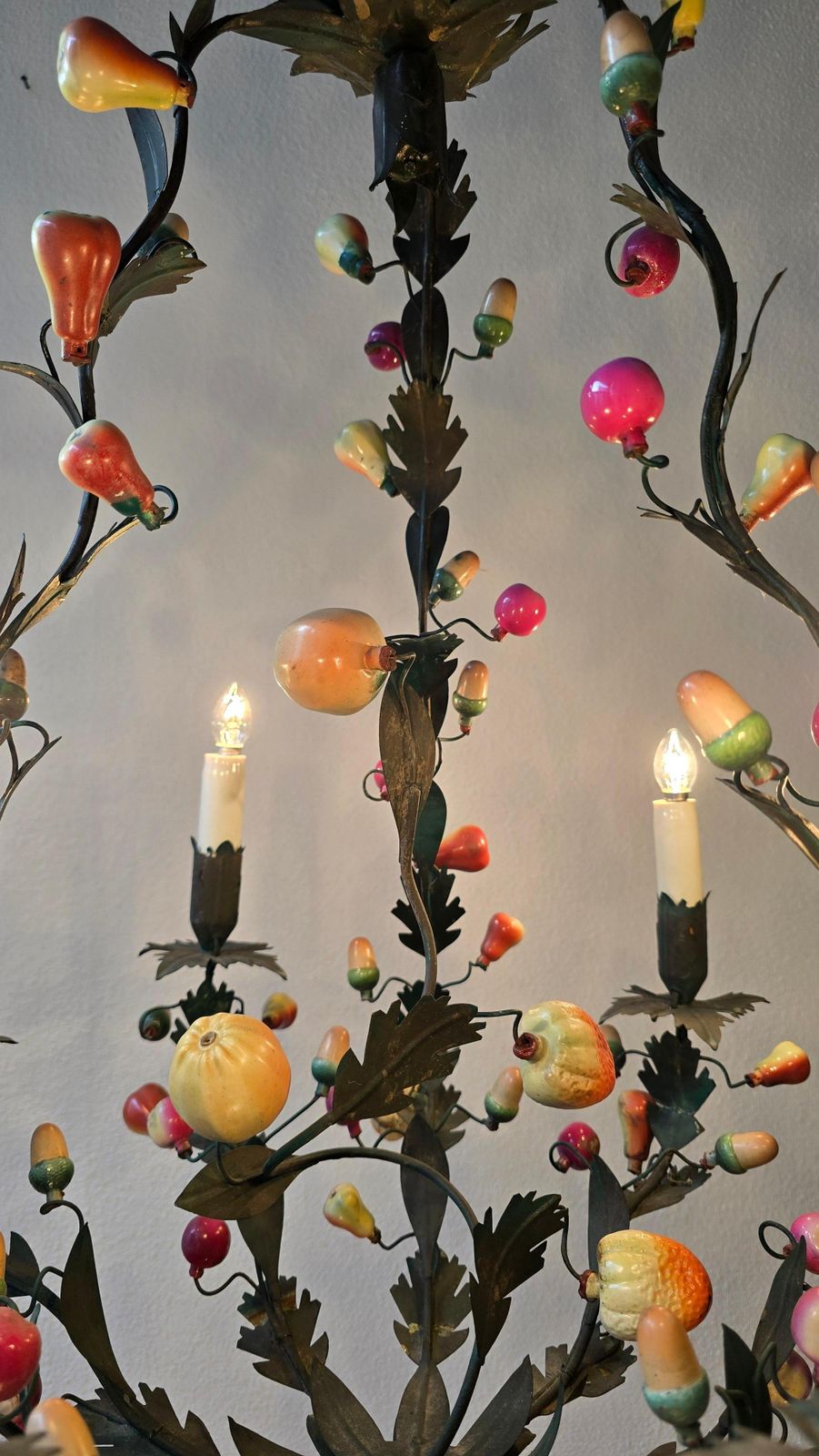 photo furniture Italian 1950s Tole Fruit Chandelier, Florentine Hollywood Regency Style