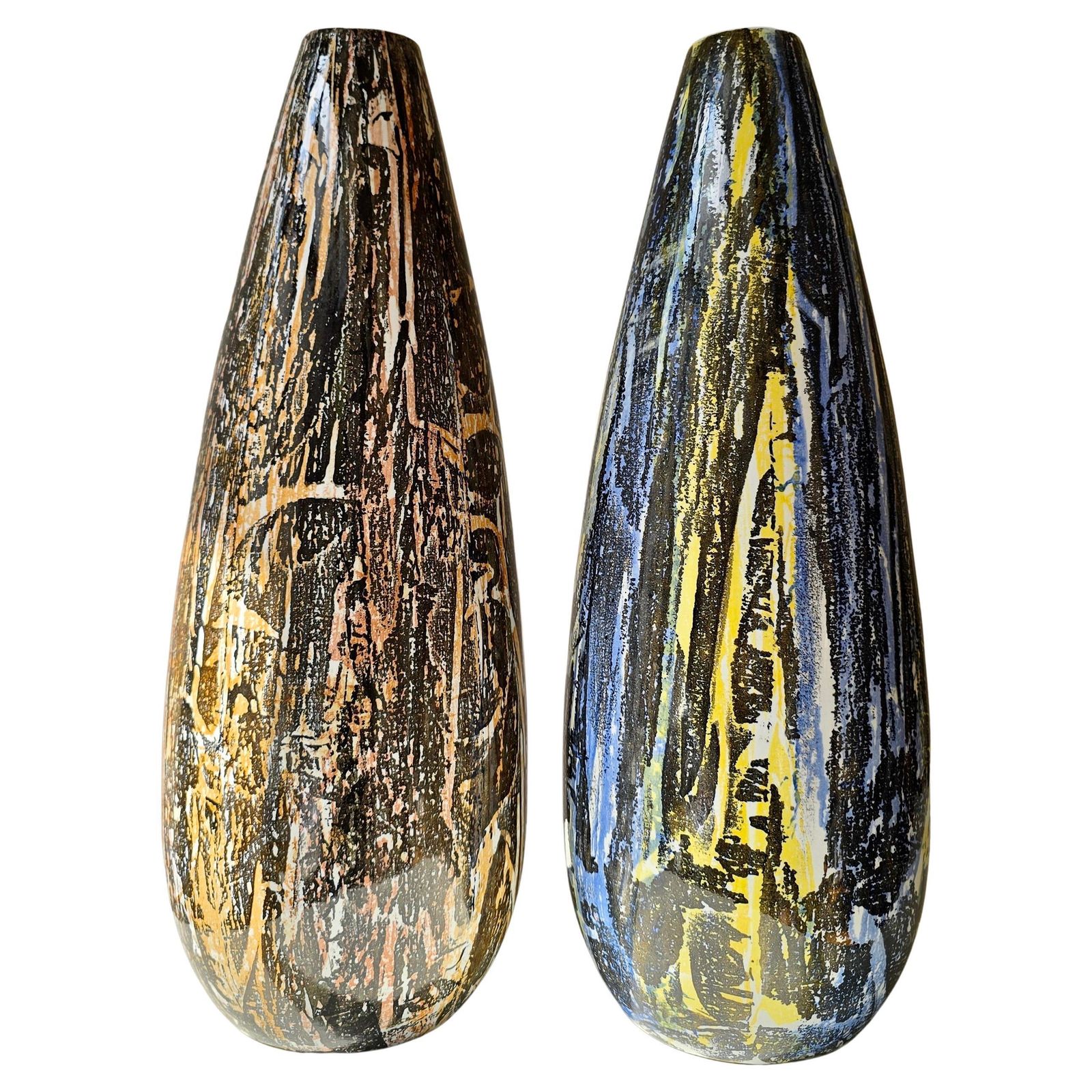 Pair Of Large Handcrafted Ceramic Vases, Yugoslavia, 1960s Mid Century Modern