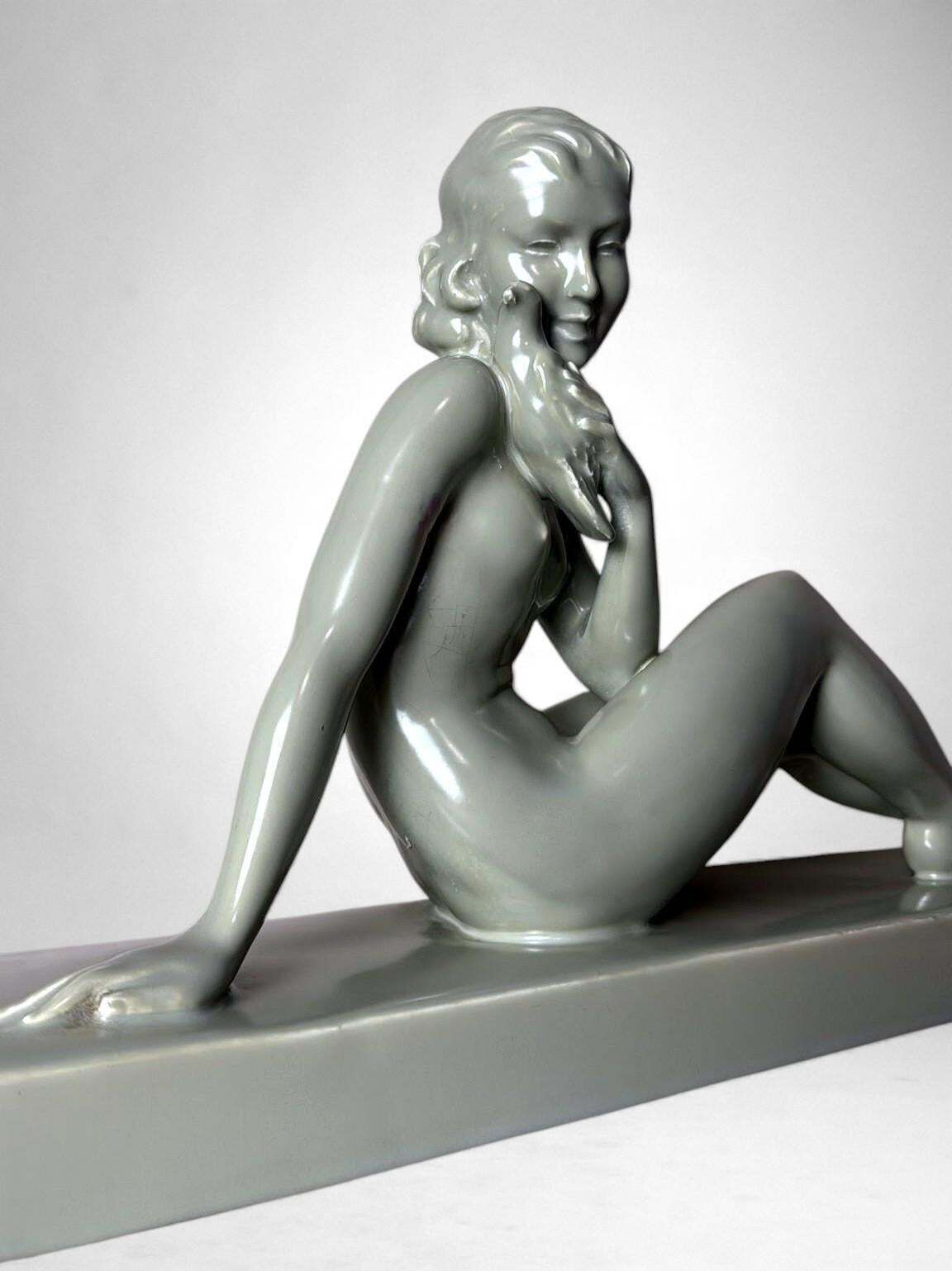 Art Art Deco, Saint Clement Style Ceramic Figure Of A Young Woman photo