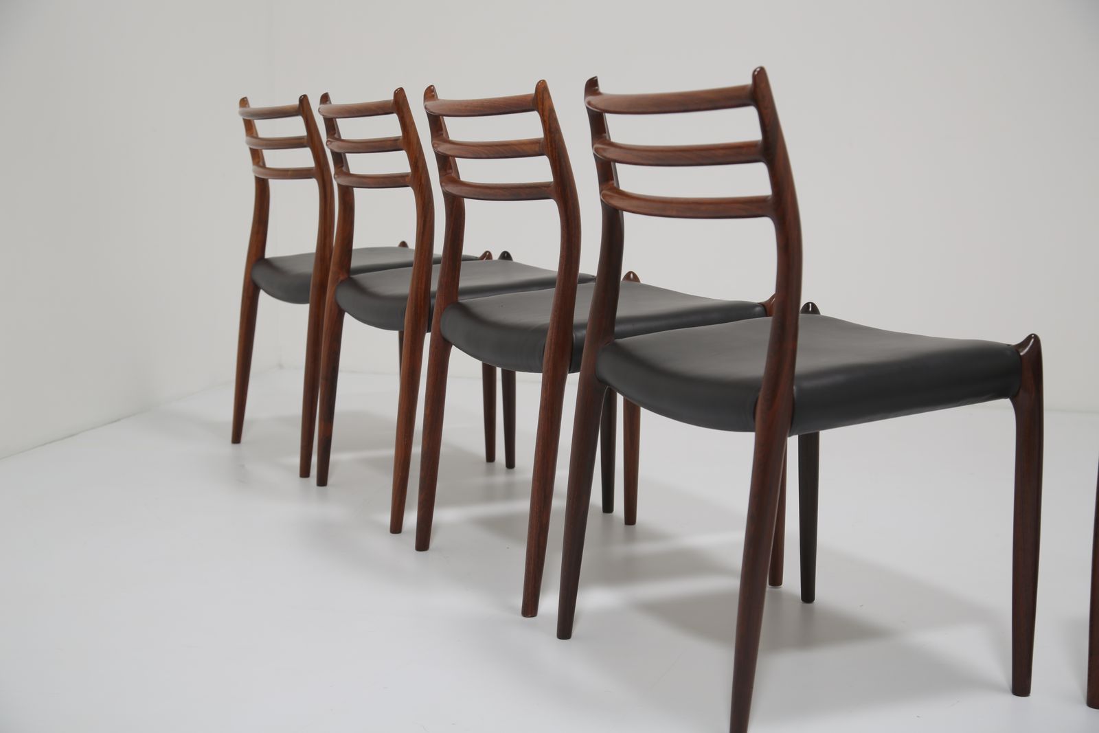 Niels Otto Møller Model 78 Dining Chairs: Set Of 8 In Solid Rosewood And Black Leather For J.L. Møllers, 1960s. photo Furniture
