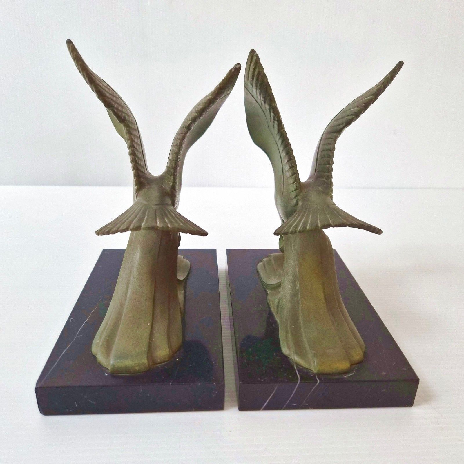 Pair Of Vintage 1950s Marble & Metal Seagull On The Wave Bookends 50s photo buy