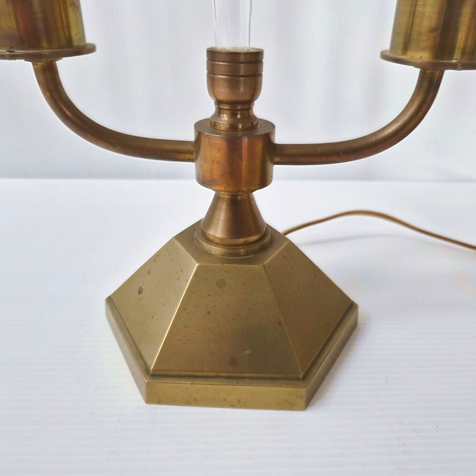 Pair Of Vintage 1950s Brass & Glass 1950s Art Deco Style Candle Lamps photo Home Decor
