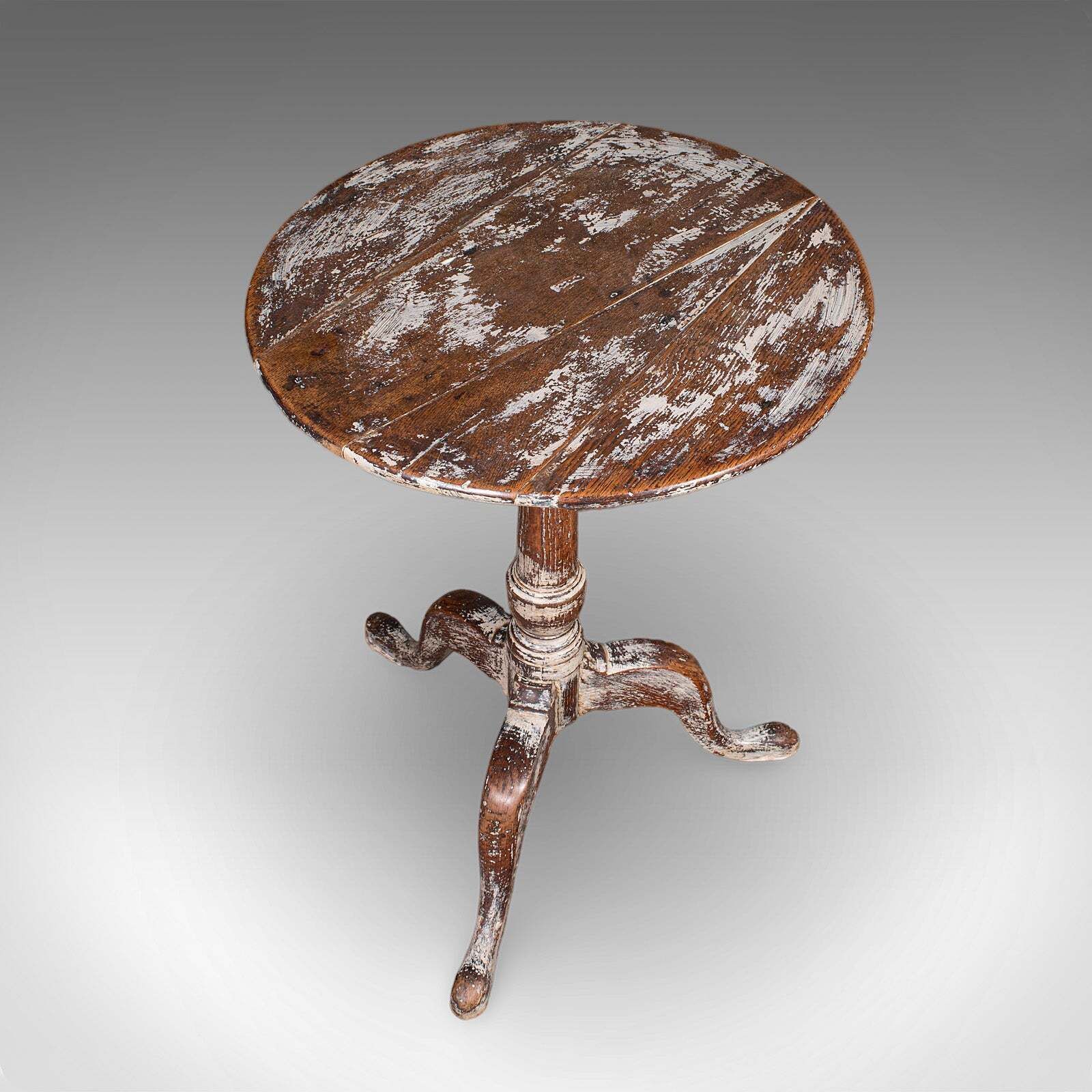 Antique Pedestal Table, Painted Oak, Side, Lamp, Planter Stand, Georgian, C.1750 photo vinterior