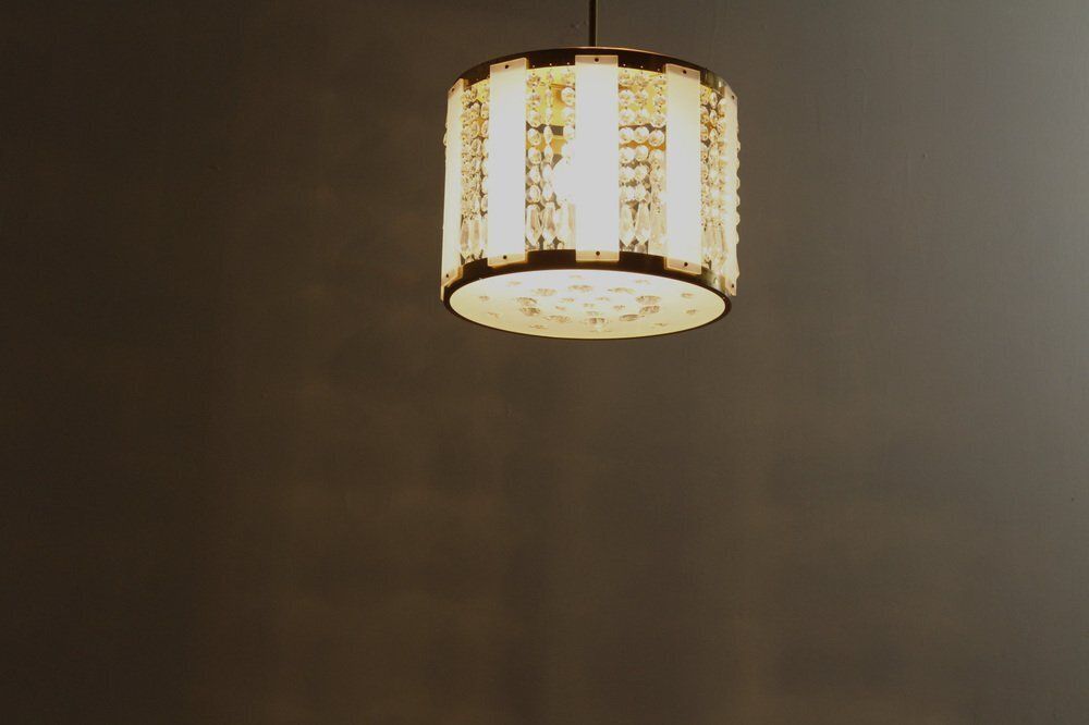 Crystal Glass And Brass Pendant By Jablonecké Sklárny, 1970s photo furniture