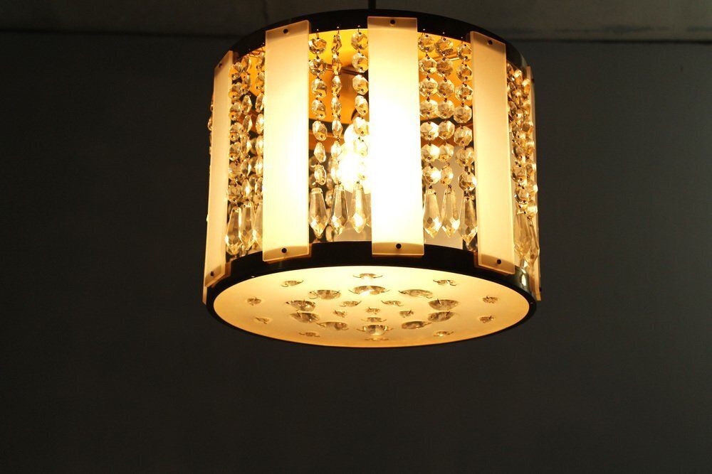 Crystal Glass And Brass Pendant By Jablonecké Sklárny, 1970s photo Lighting