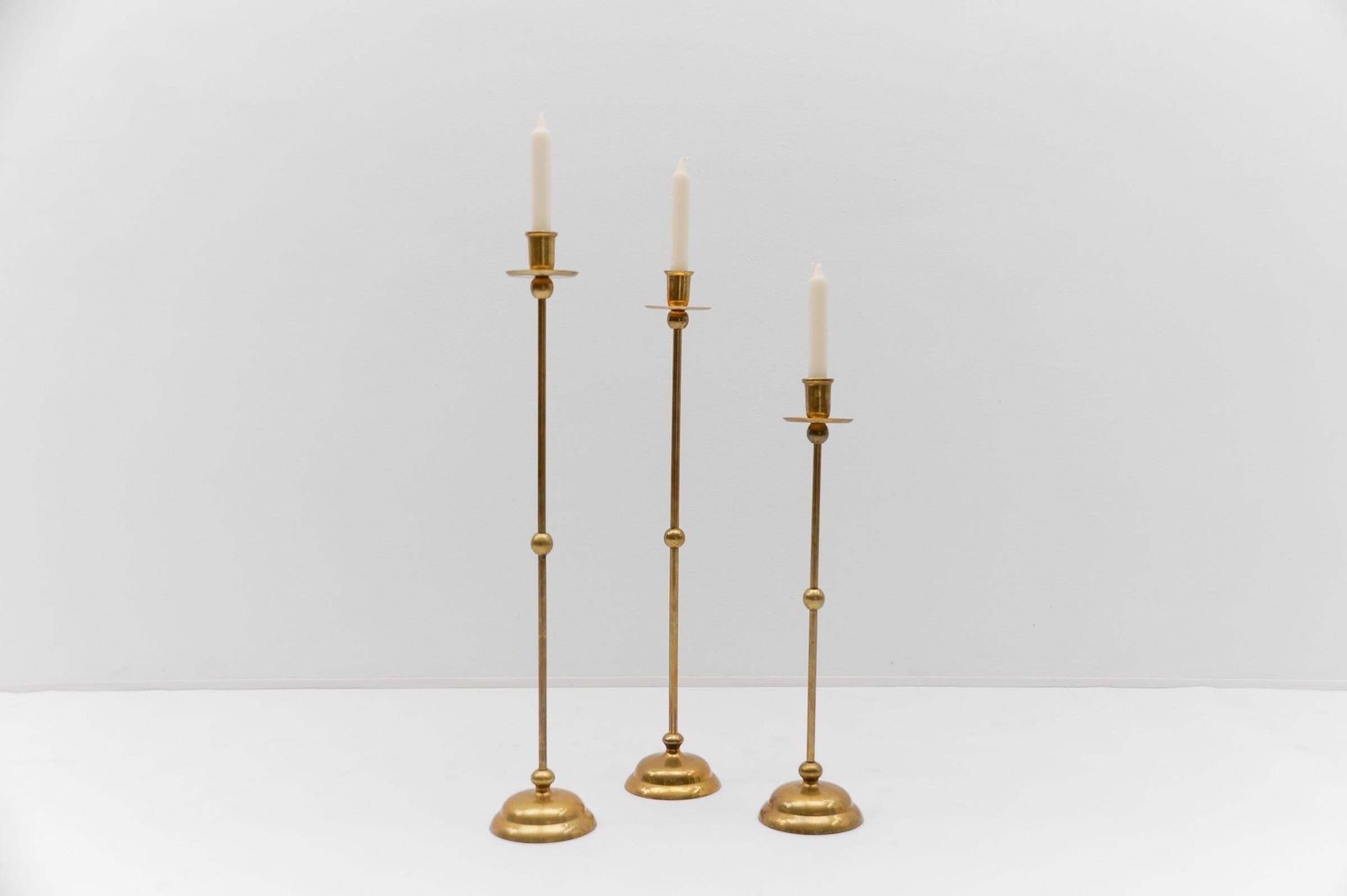 Set Of 3 Elegant Mid Century Modern Brass Candle Holder, 1960s photo Home Decor