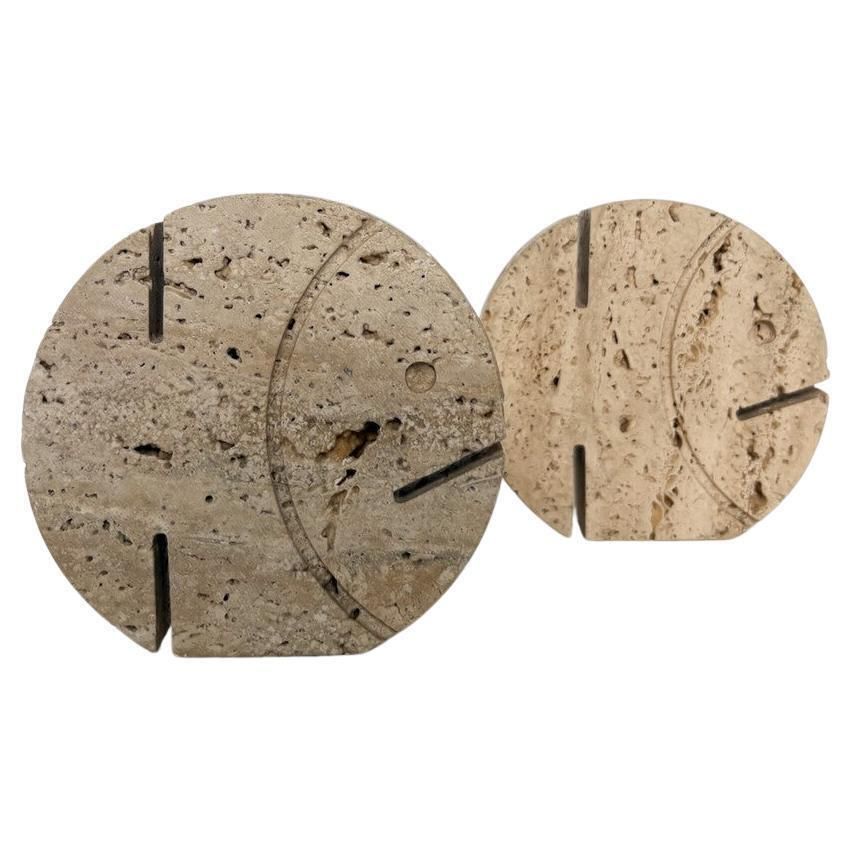 Pair Of Two Travertine Pisces Candlesticks By Fratelli Mannelli, 1970s