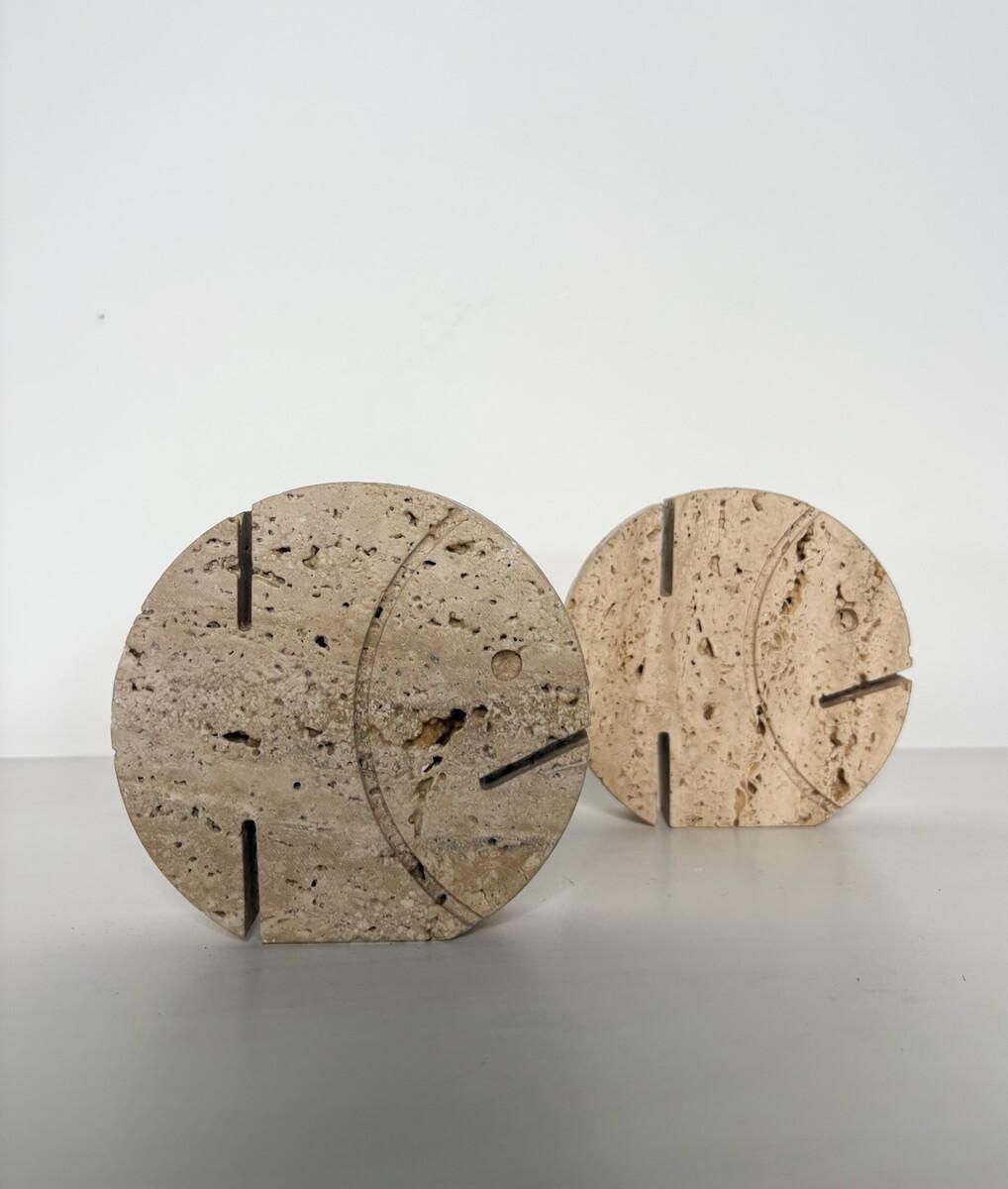 Pair Of Two Travertine Pisces Candlesticks By Fratelli Mannelli, 1970s photo furniture