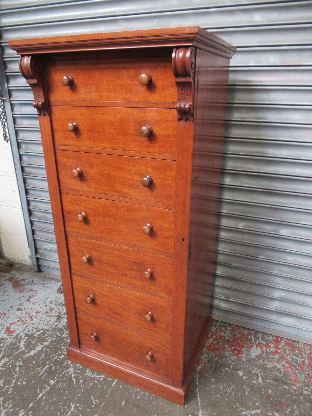 Furniture Tall Victorian Mahogany  1870s  Wellington Chest Of Drawers photo