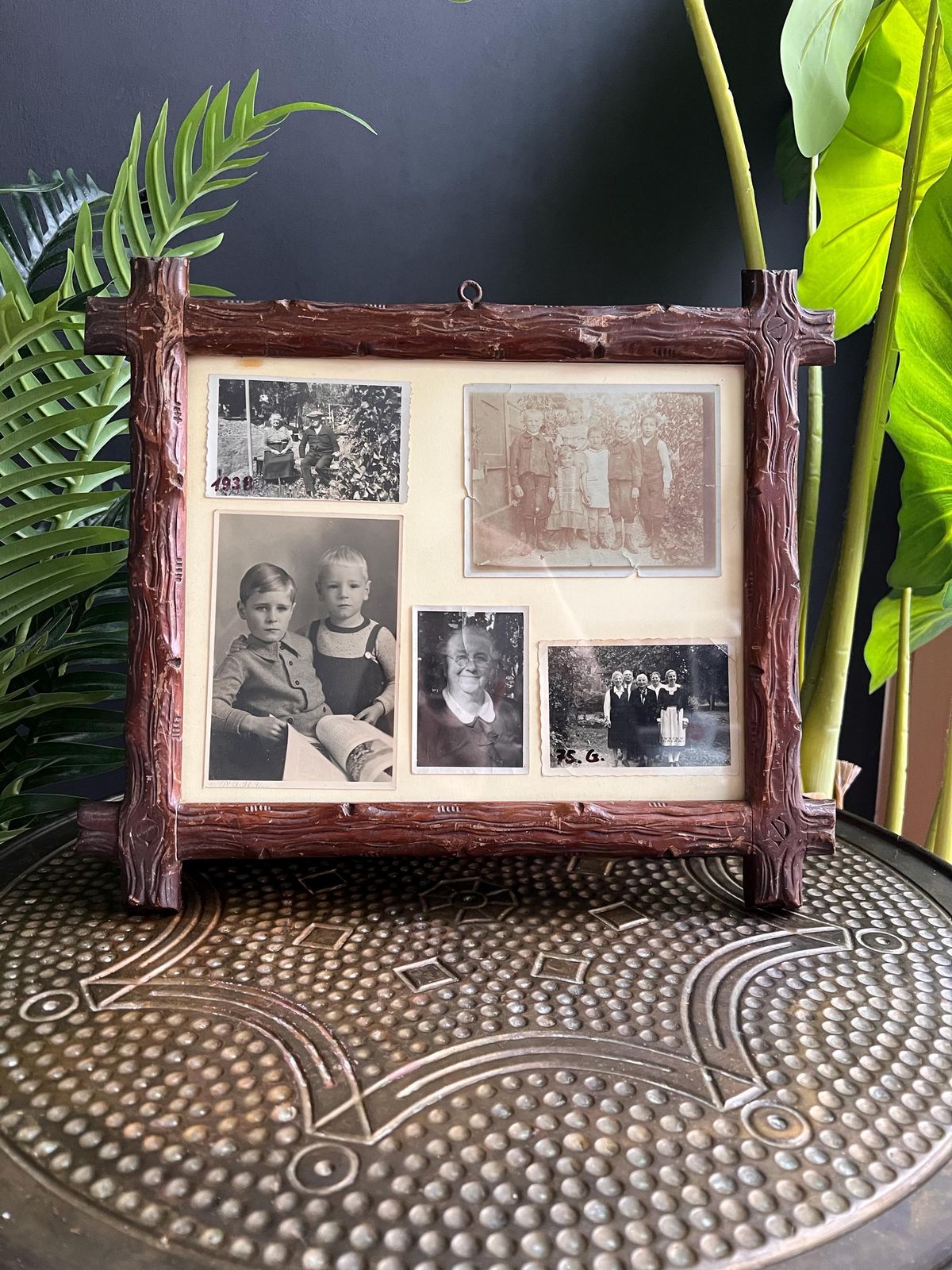 Tramp Art Picture Frame: Hand Carved Folk Art Wood, Swiss 1900s
