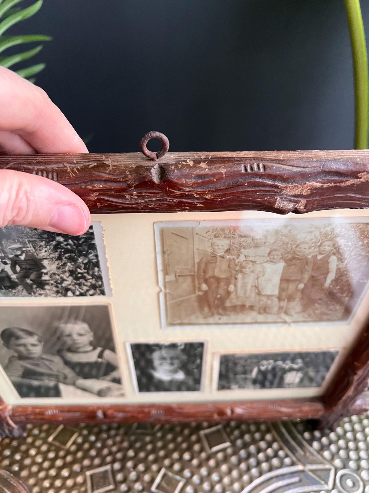Tramp Art Picture Frame: Hand Carved Folk Art Wood, Swiss 1900s photo Home Decor