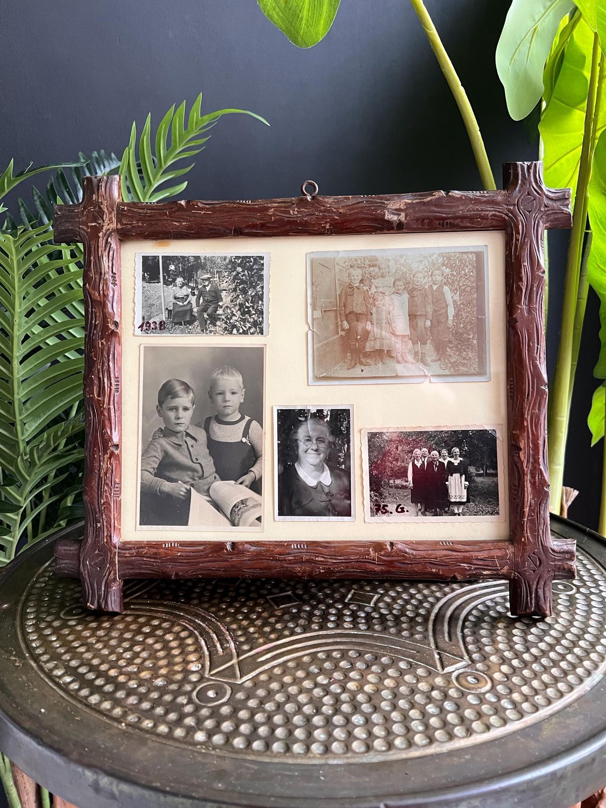 Tramp Art Picture Frame: Hand Carved Folk Art Wood, Swiss 1900s photo 136.0