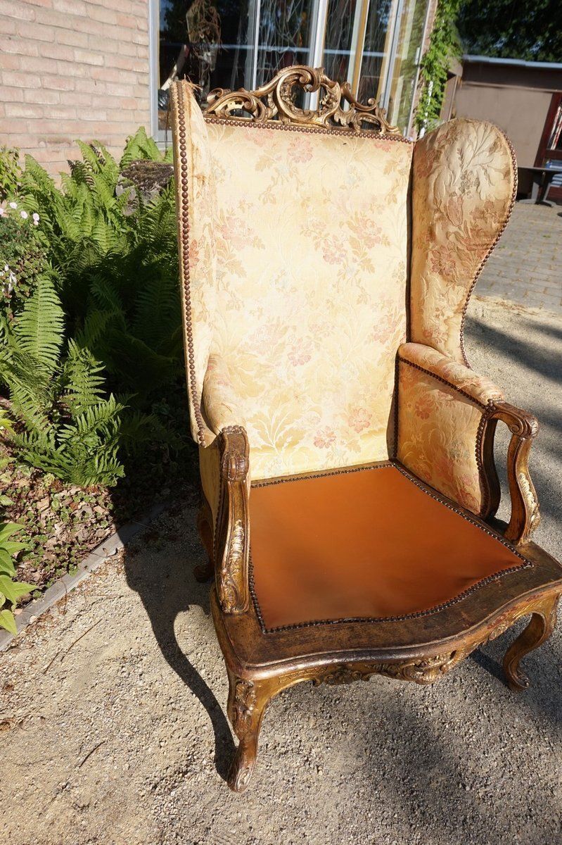 Early 18th Century Gilded Carved Oak Wooden Highback Armchair photo 2384.0