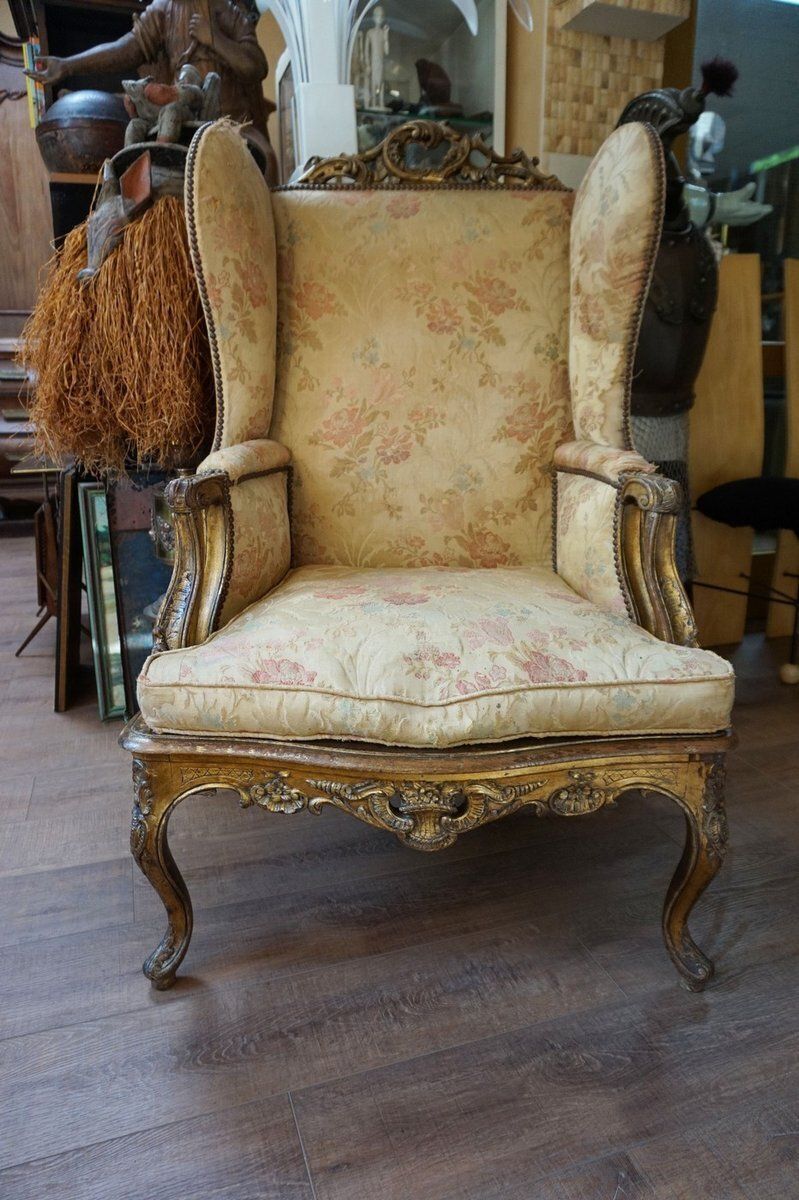 photo for sale Early 18th Century Gilded Carved Oak Wooden Highback Armchair