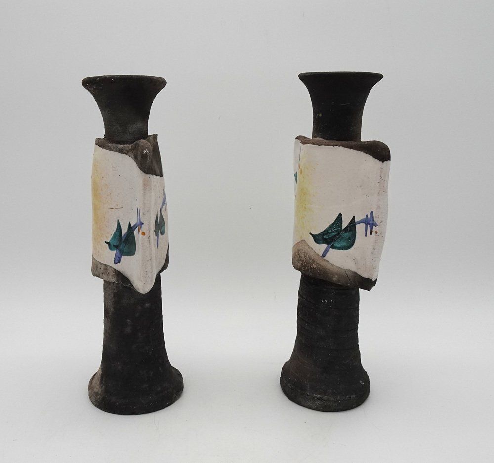 Mid Century Brutalist Ceramic Vases Or Candleholders, 1980s, Set Of 2 photo Home Decor