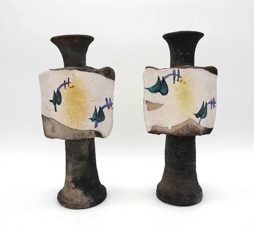 photo furniture Mid Century Brutalist Ceramic Vases Or Candleholders, 1980s, Set Of 2
