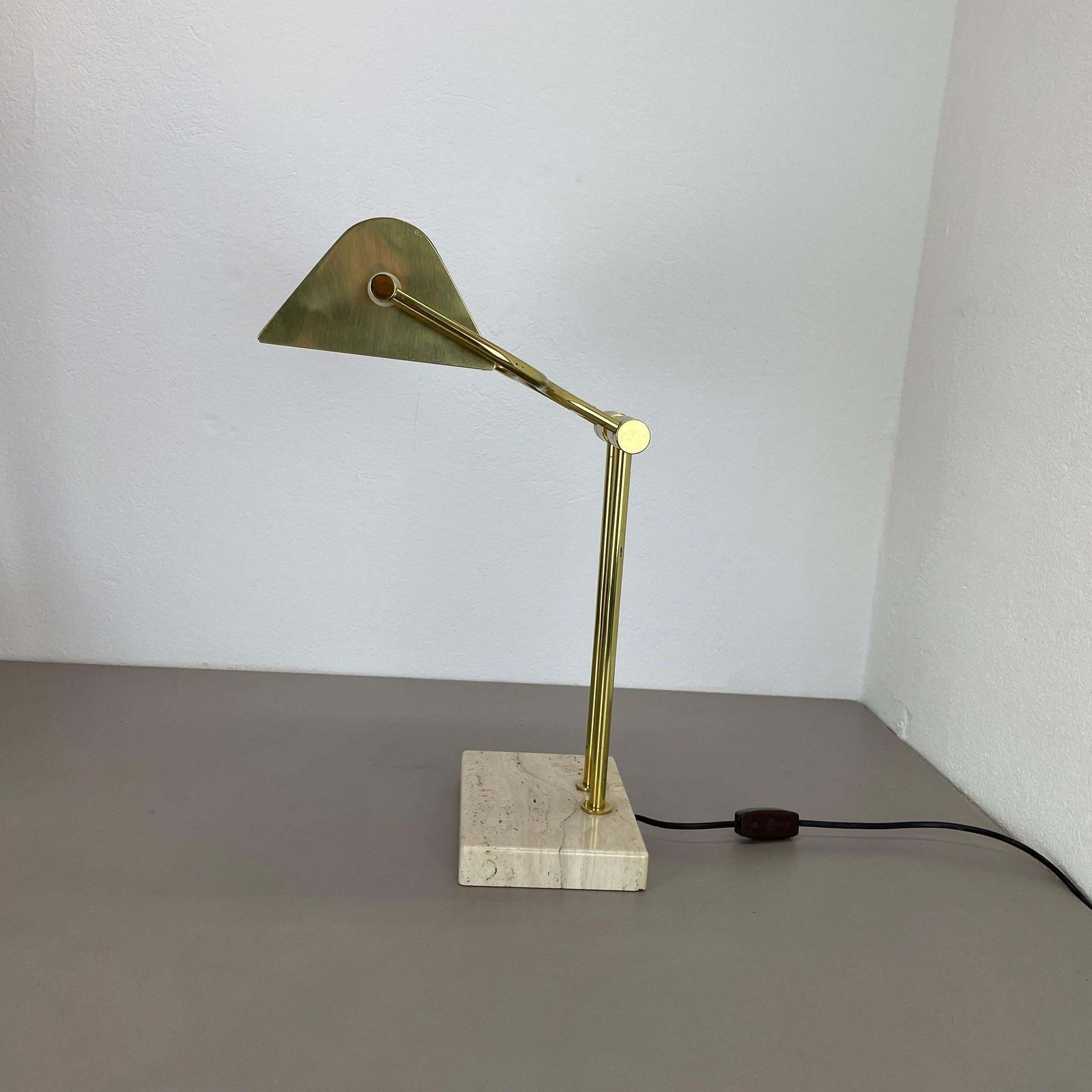 Modernist Travertine And Brass Table Light By Hillebrand Leuchten, Germany, 1980 photo furniture
