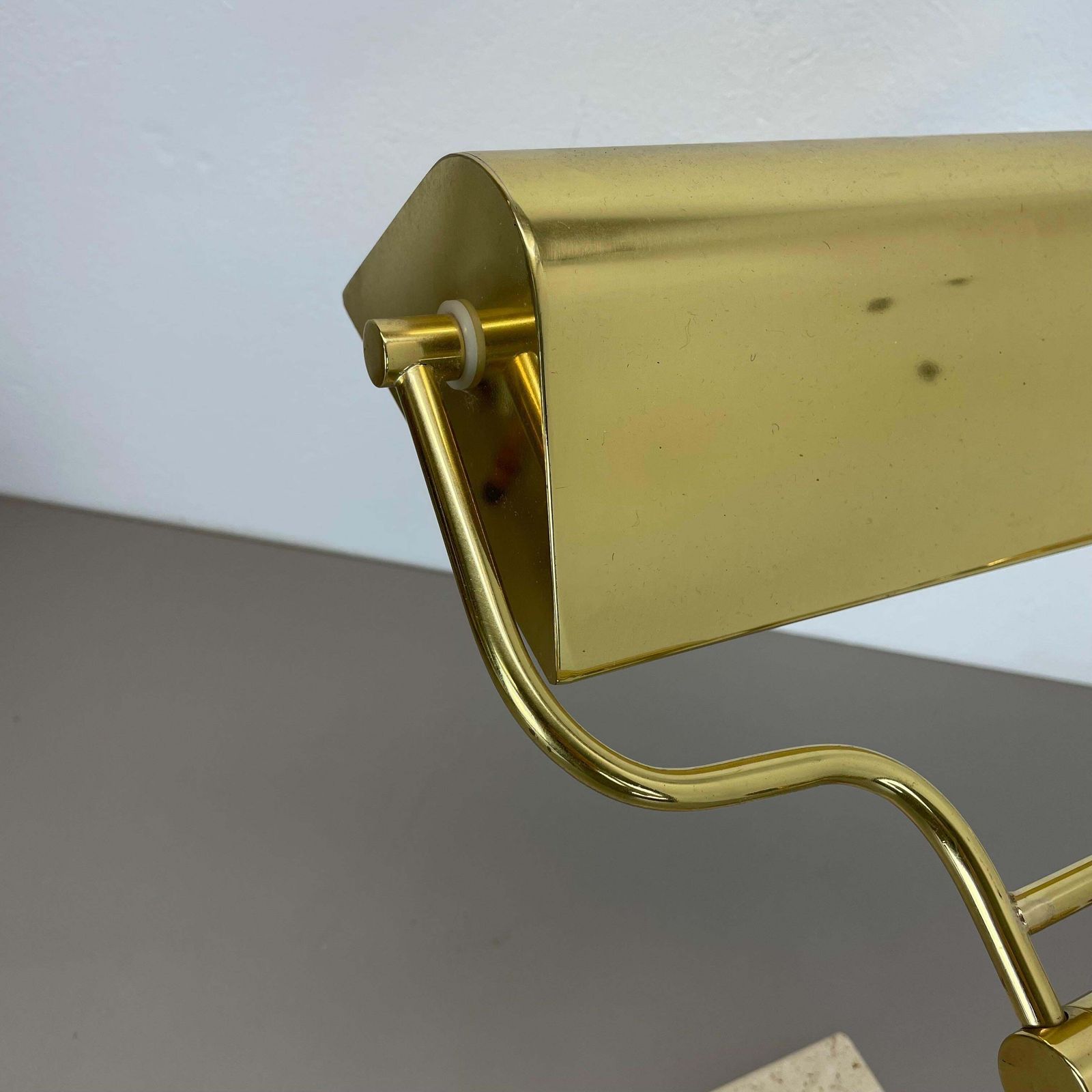 photo vinterior Modernist Travertine And Brass Table Light By Hillebrand Leuchten, Germany, 1980