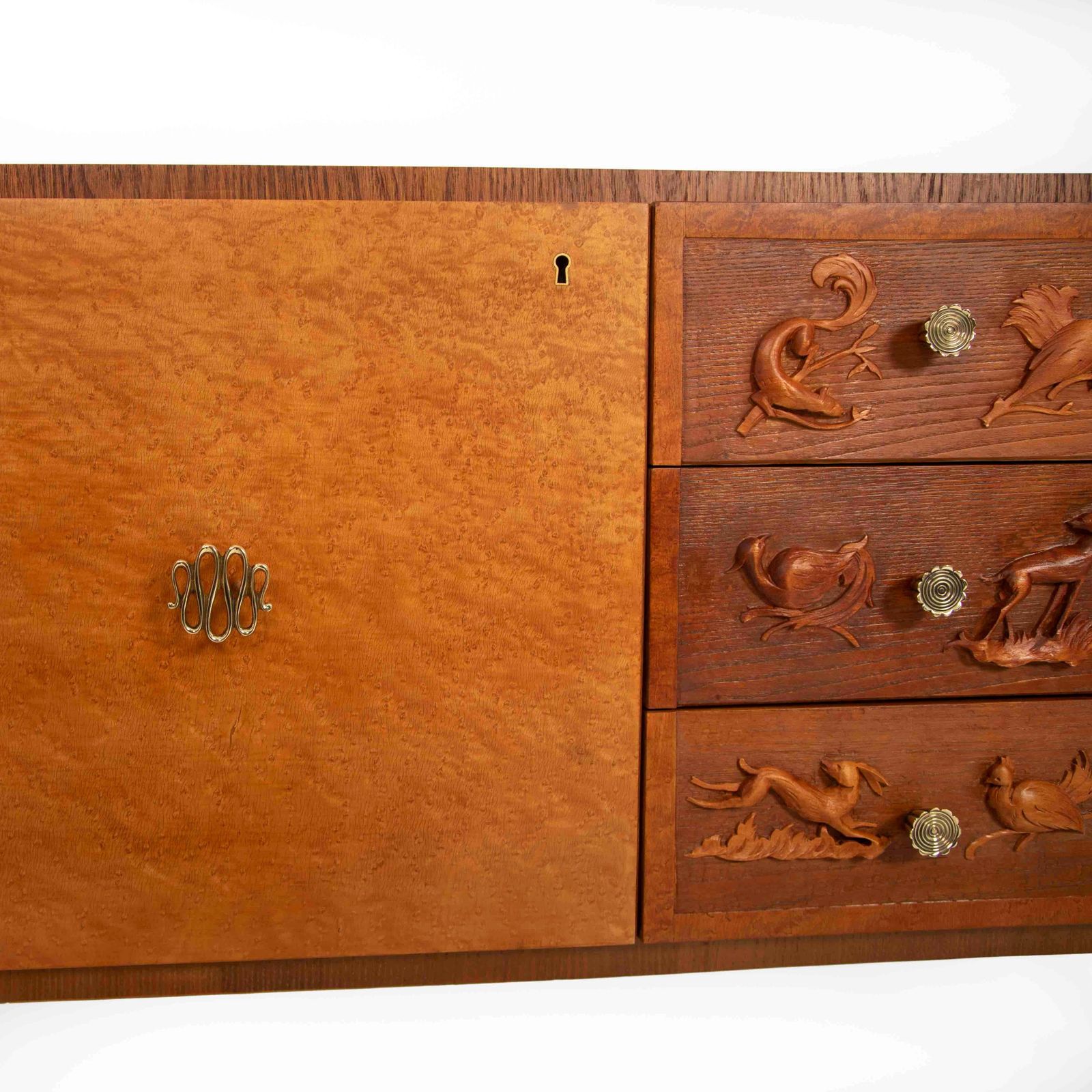 photo furniture Italian Artistic Oak Sideboard With Naturalistic Carvings By Pierluigi Colli 40s