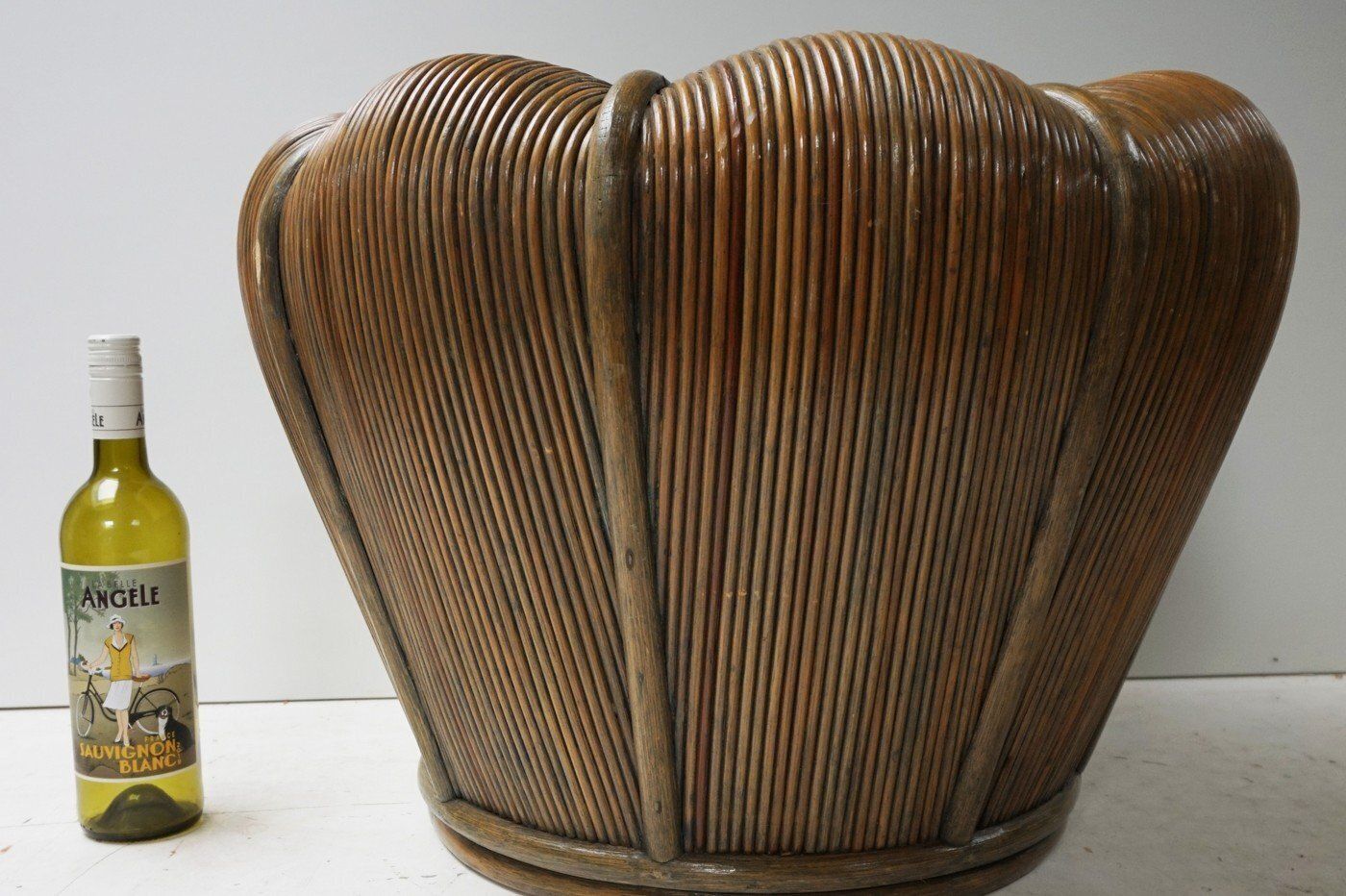Home Decor Large Mid Century Modern Rattan Bamboo Cachepot Plant Holder 1970s photo