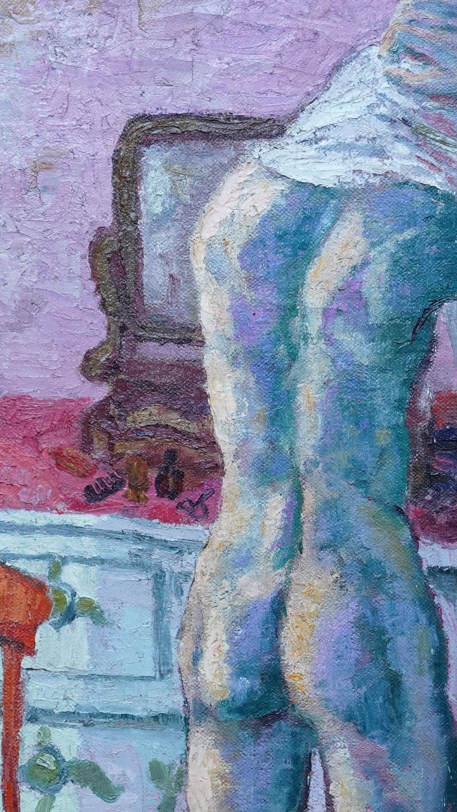 Glyn Morganboy Dressing   Welsh Post Impressionist 1949 Art Oil Painting Nude In Interior1949 photo for sale