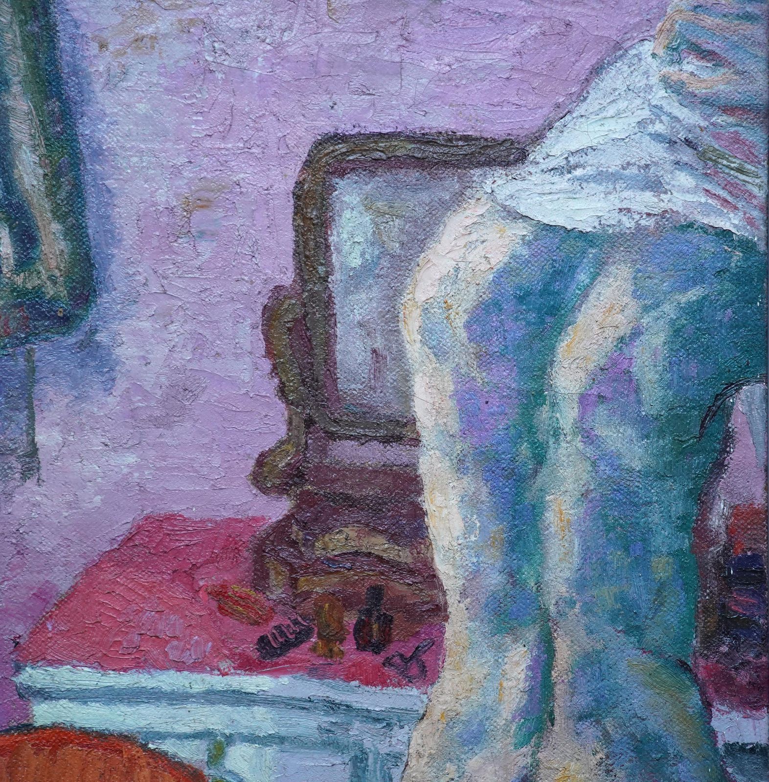 photo for sale Glyn Morganboy Dressing   Welsh Post Impressionist 1949 Art Oil Painting Nude In Interior1949