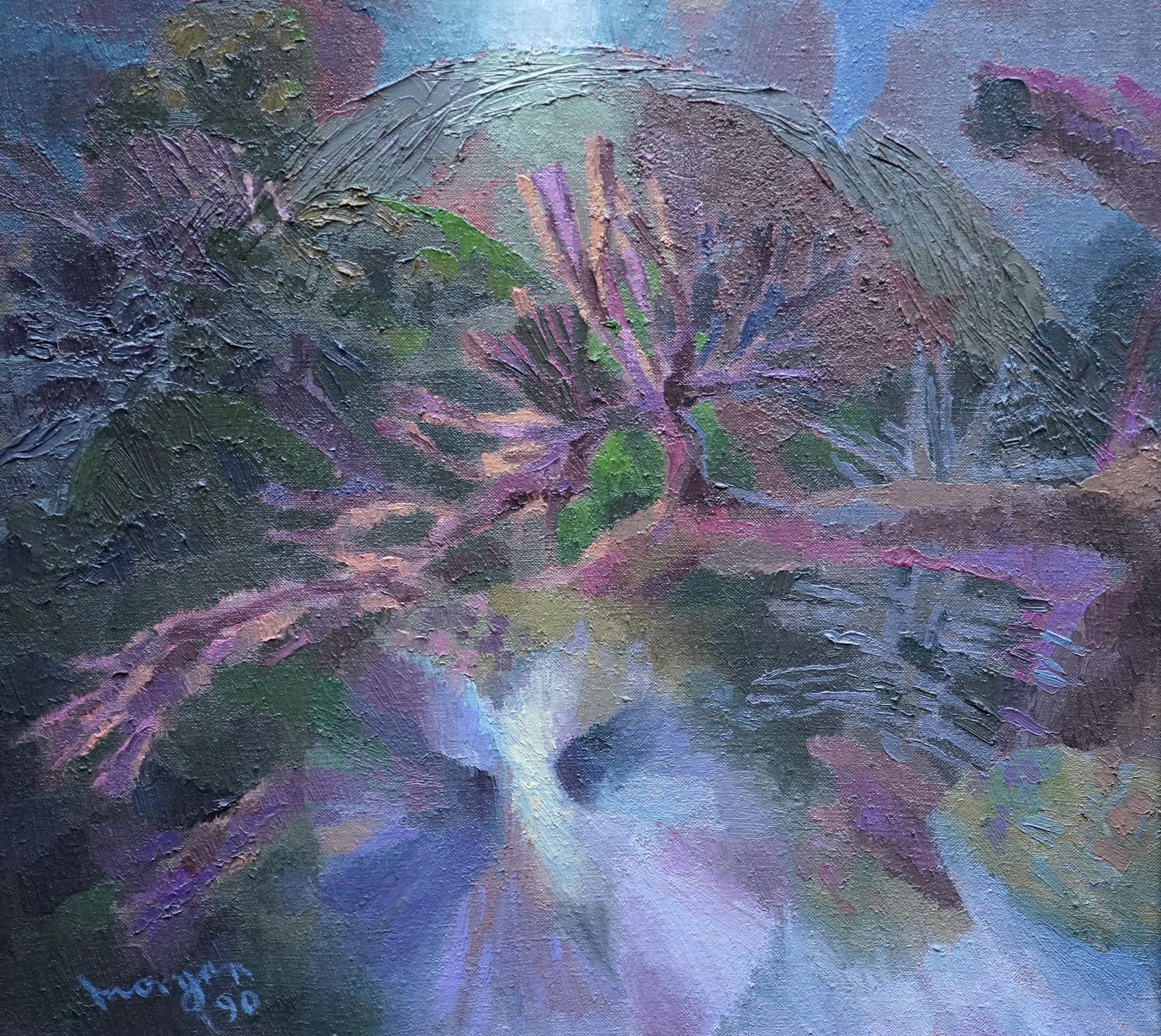 Glyn Morganowls In Landscape   Welsh Post Impressionist Art Oil Painting Birds1990 photo for sale