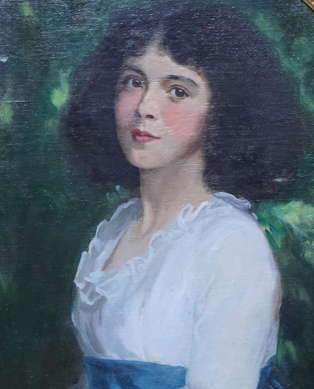 George Harcourtoval Portrait Of Girl With Blue Sash   Scottish Edwardian Art Oil Paintingcirca 1910 photo Art
