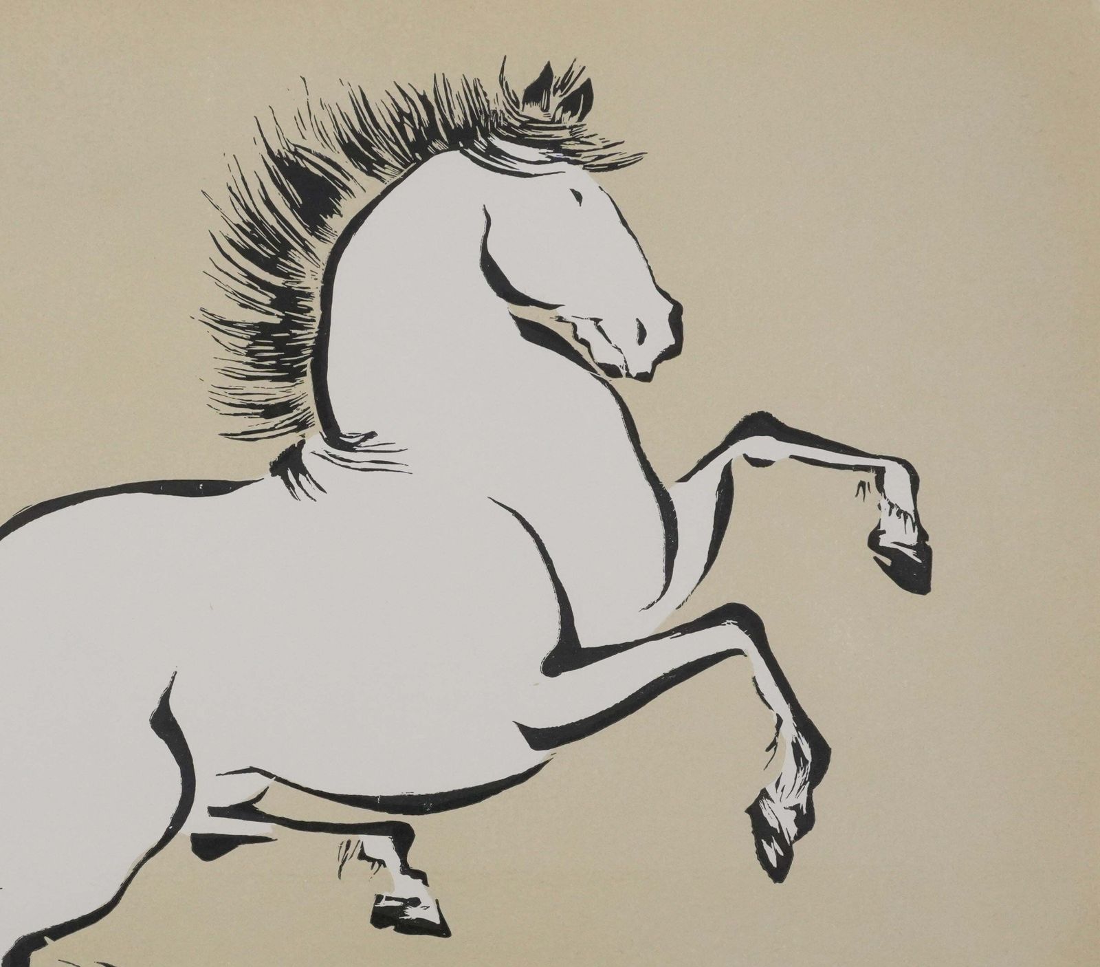 Japanese Print, Rearing Horse   Signed Woodcut photo 133.0